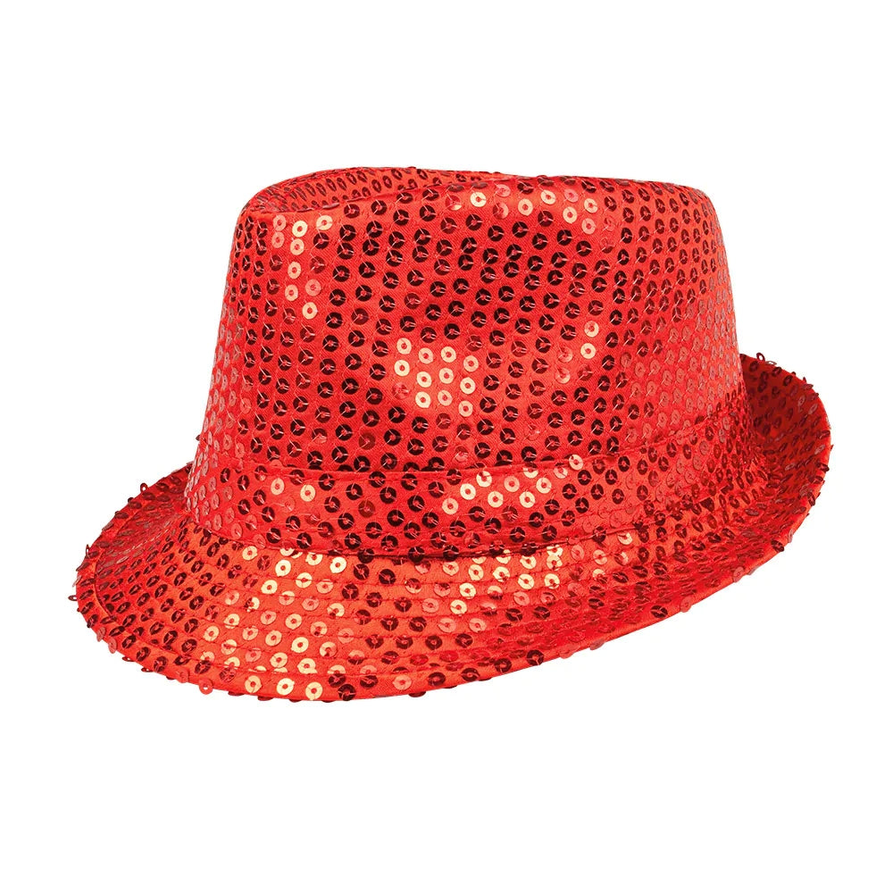 Popstar Hut rot mit Pailletten glitzernder Paillettenhut 2