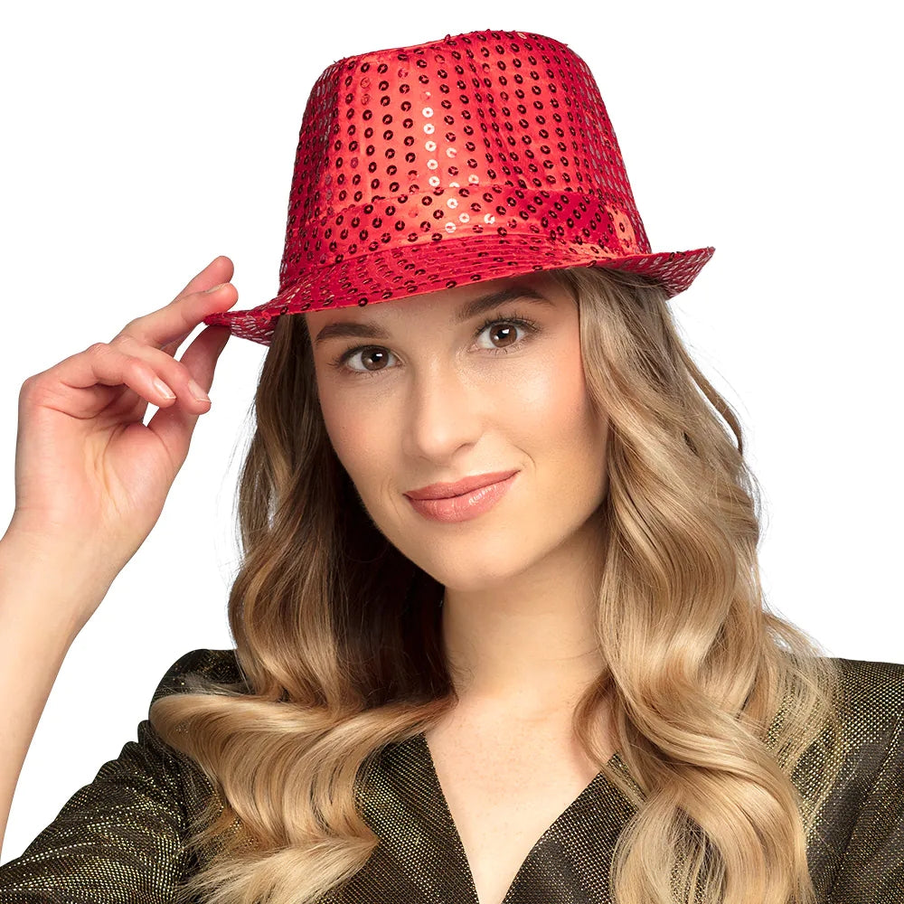 Popstar Hut rot mit Pailletten glitzernder Paillettenhut 3