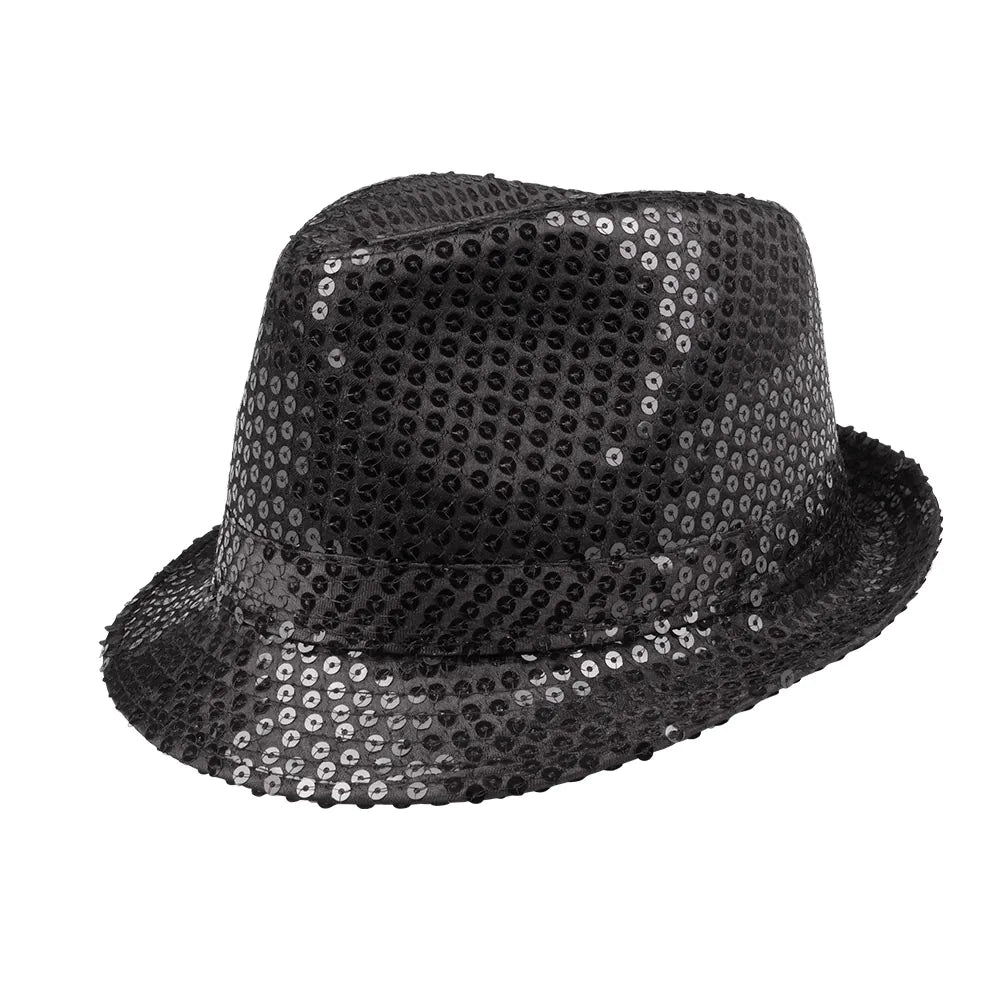 Popstar Hut schwarz mit Pailletten glitzernder Paillettenhut 2