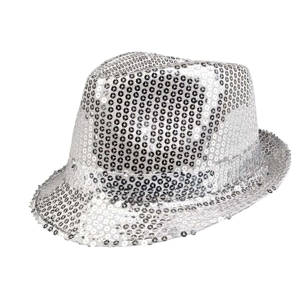 Popstar Hut silber mit Pailletten glitzernder Paillettenhut 2