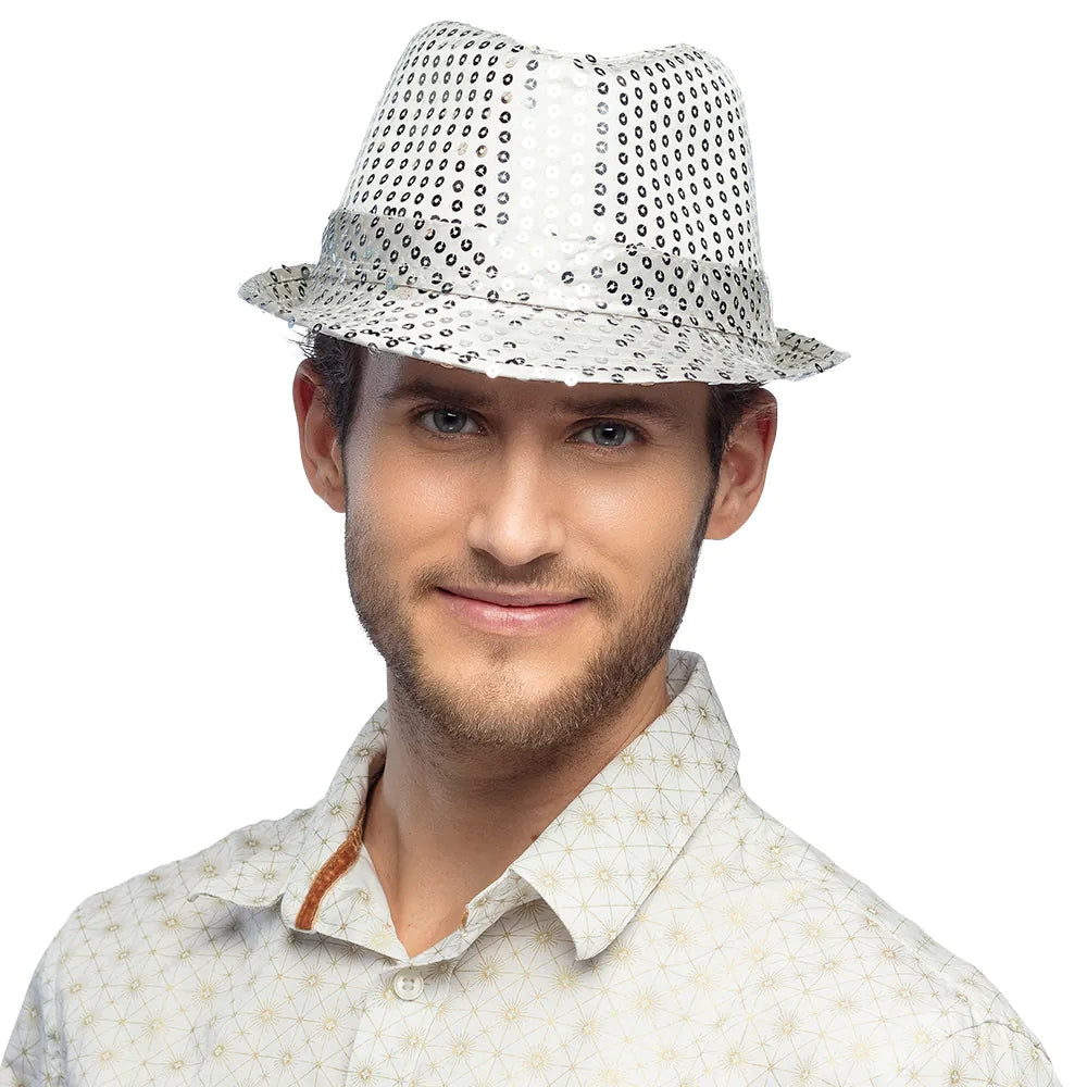 Popstar Hut silber mit Pailletten glitzernder Paillettenhut 3