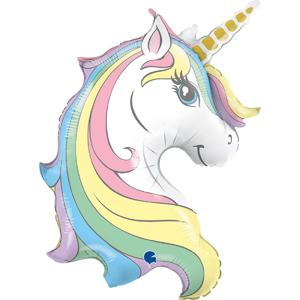 Shape Folienballon Einhornkopf pastell 55x81cm Unicorn mit Regenbogen Mähne