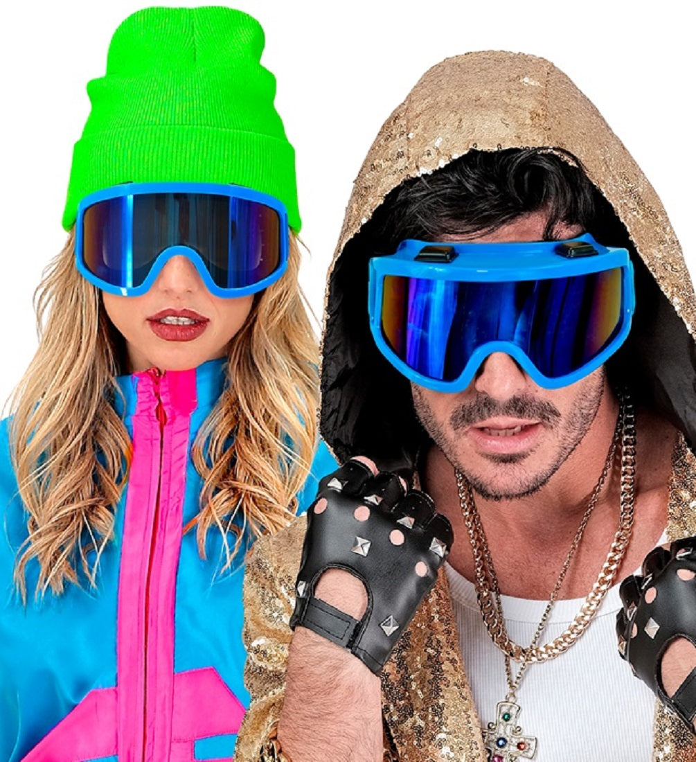 Skibrille Festivalbrille verspiegelt UV Brille in Neon-blau für Apres Ski 3