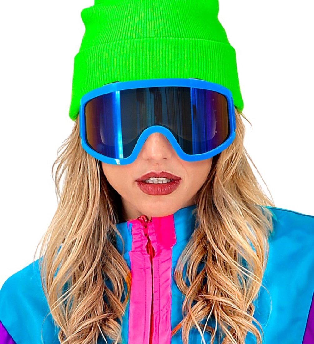 Skibrille Festivalbrille verspiegelt UV Brille in Neon-blau für Apres Ski 4