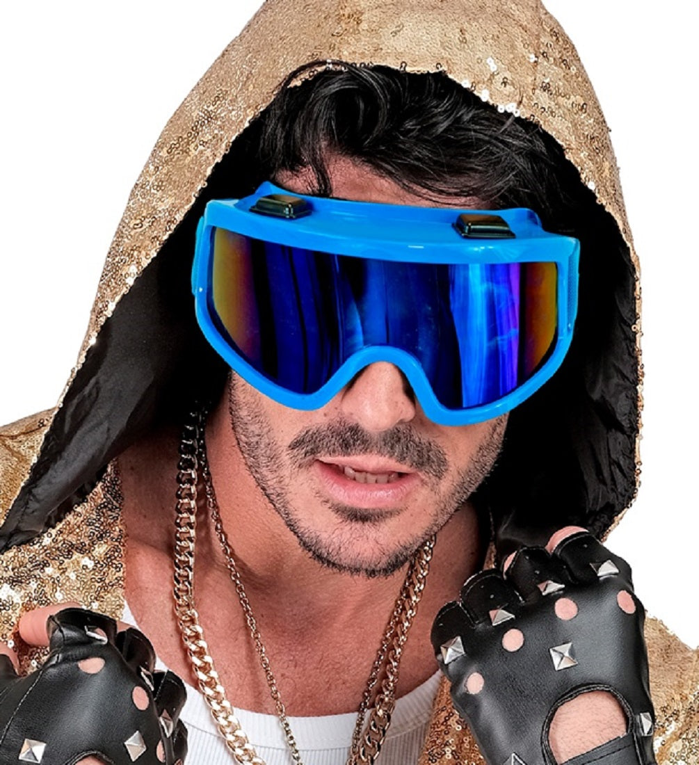 Skibrille Festivalbrille verspiegelt UV Brille in Neon-blau für Apres Ski 5