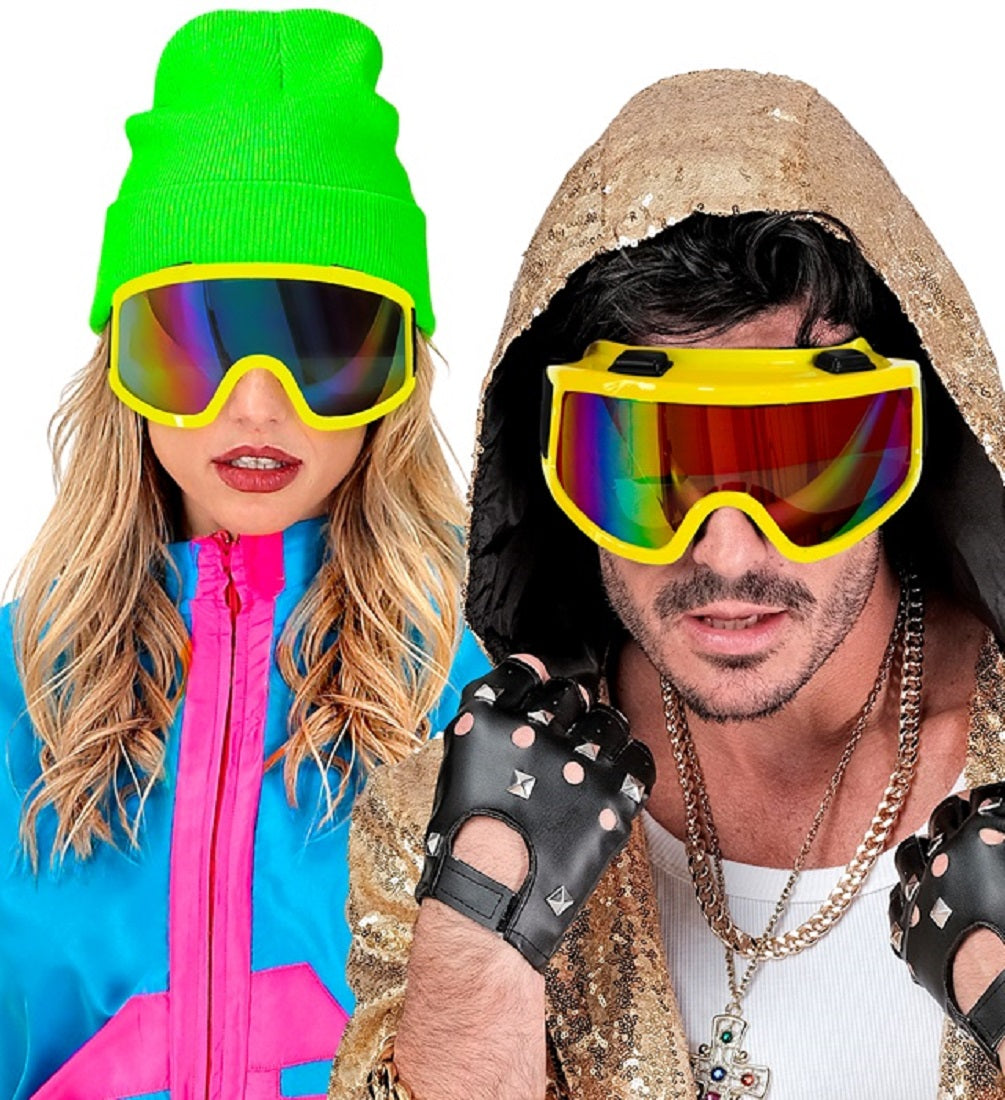 Skibrille Festivalbrille verspiegelt UV Brille in Neon-gelb für Apres Ski 3