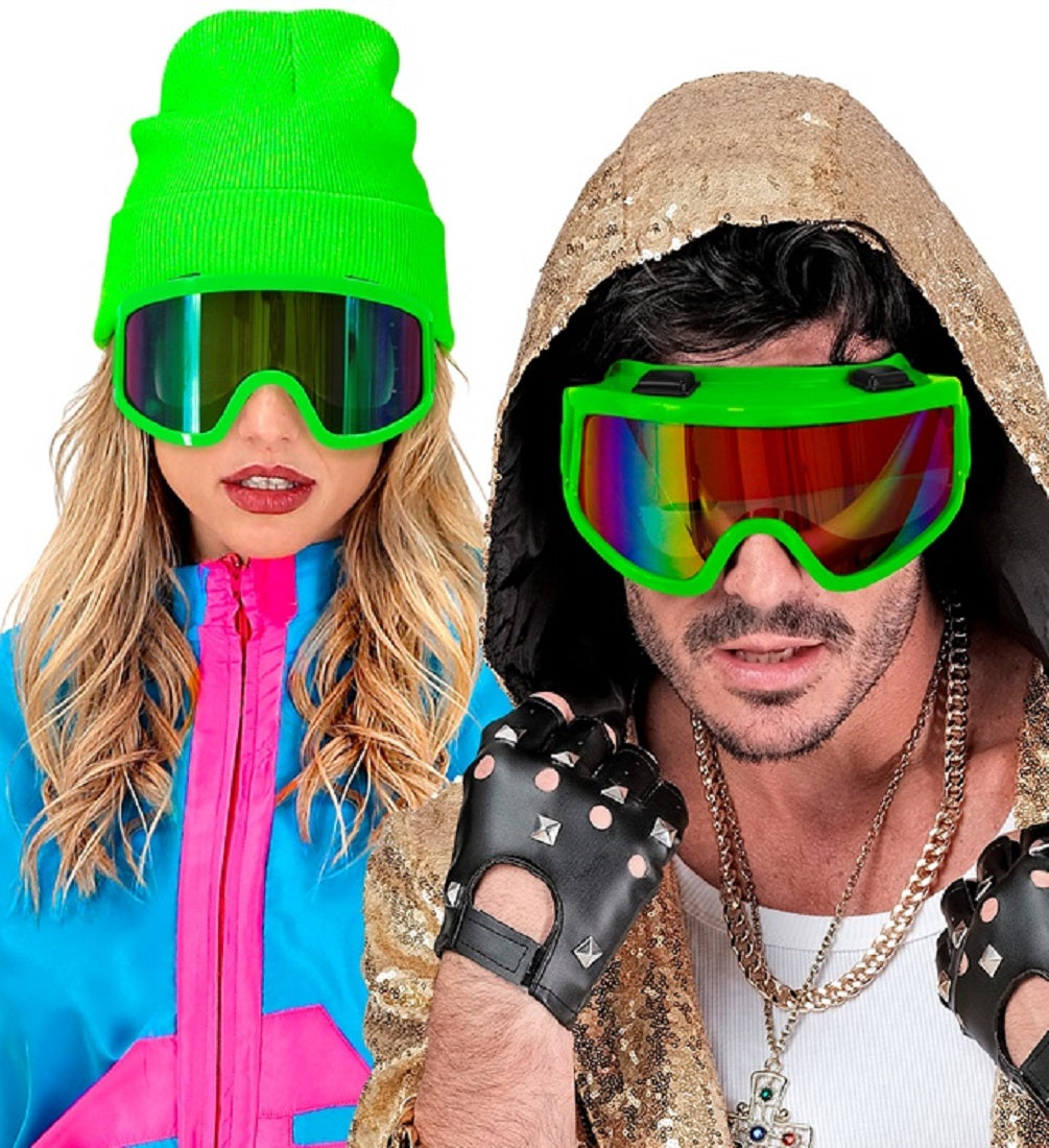 Skibrille Festivalbrille verspiegelt UV Brille in Neon-grün für Apres Ski 3