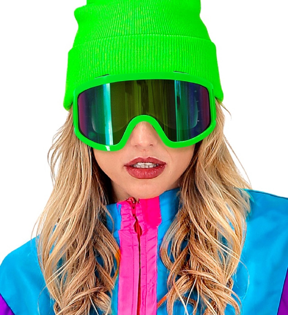 Skibrille Festivalbrille verspiegelt UV Brille in Neon-grün für Apres Ski 4