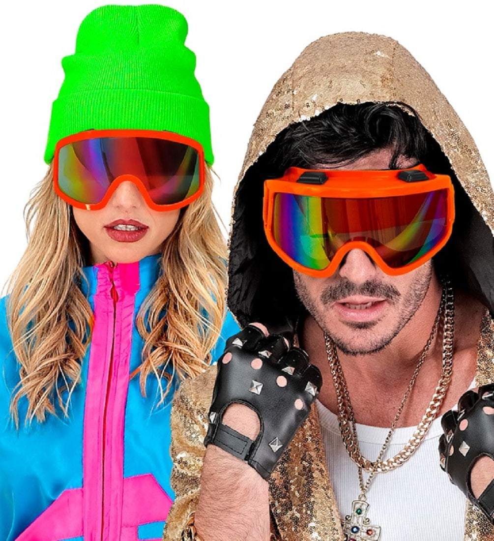 Skibrille Festivalbrille verspiegelt UV Brille in Neon-orange für Apres Ski 3