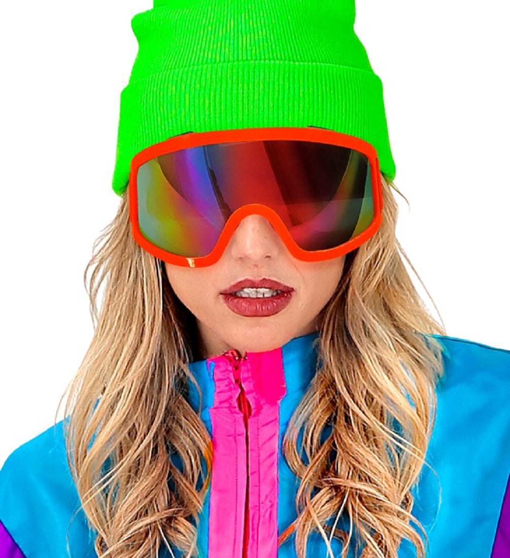 Skibrille Festivalbrille verspiegelt UV Brille in Neon-orange für Apres Ski 4