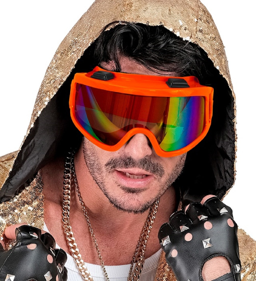 Skibrille Festivalbrille verspiegelt UV Brille in Neon-orange für Apres Ski 5