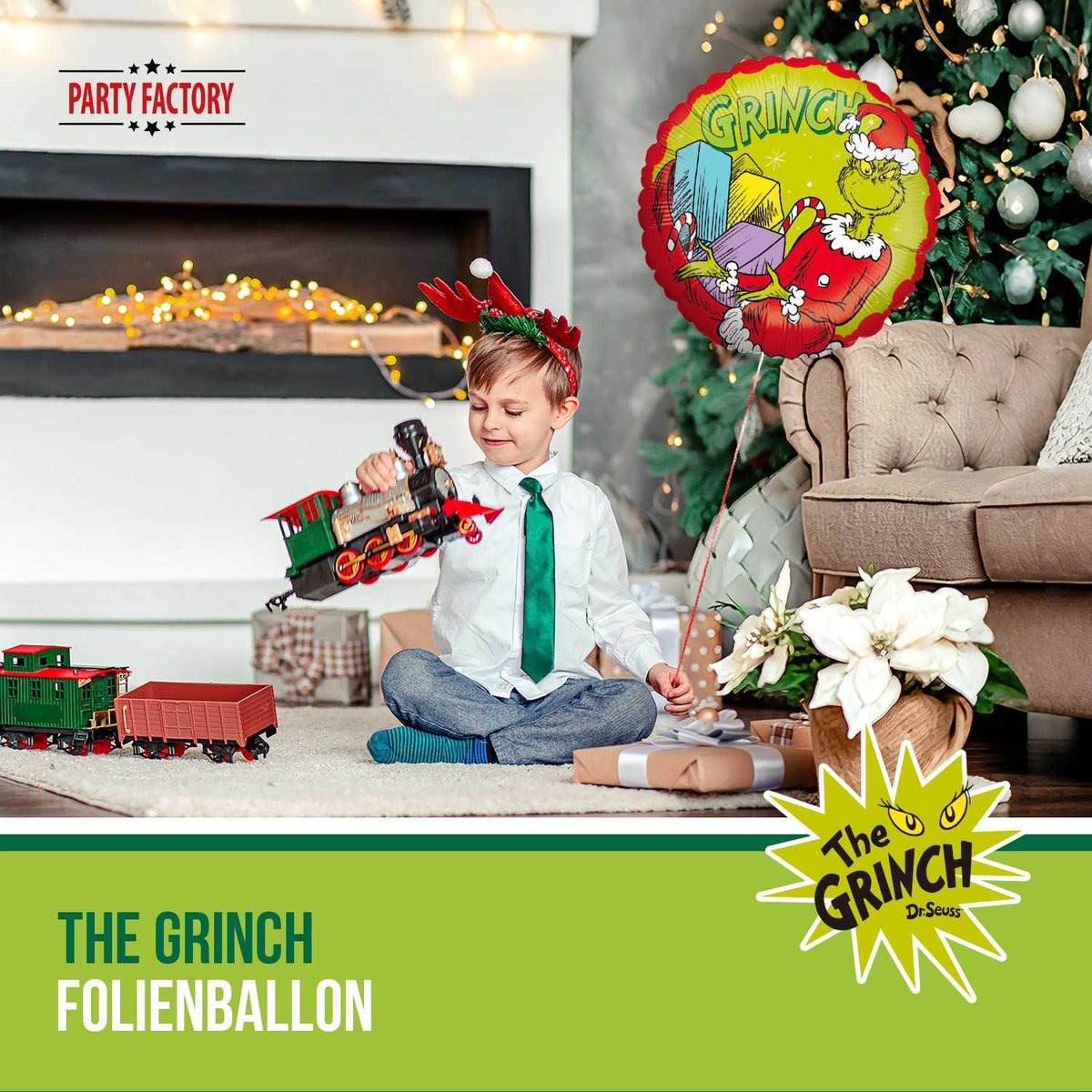 The Grinch Folienballon Weihnachtsmotiv rund rot grün Ø 45cm 2