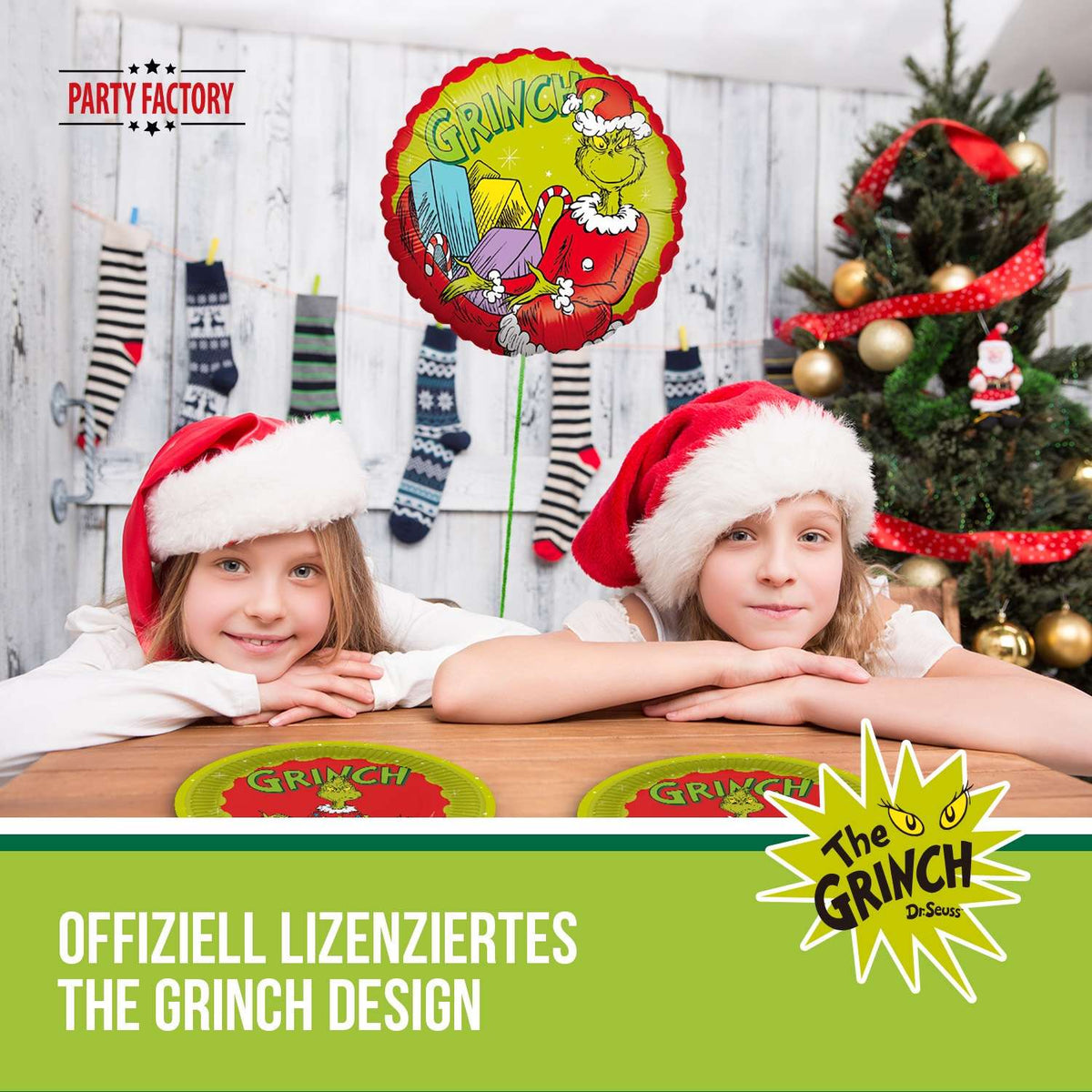 The Grinch Folienballon Weihnachtsmotiv rund rot grün Ø 45cm 3