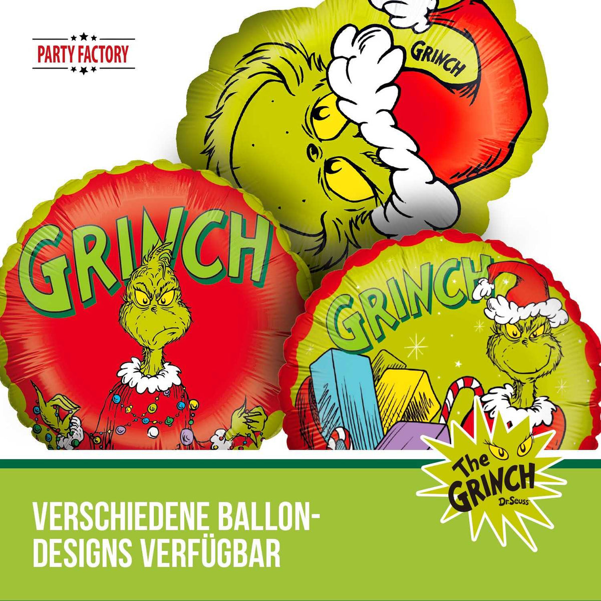 The Grinch Folienballon Weihnachtsmotiv rund rot grün Ø 45cm 5