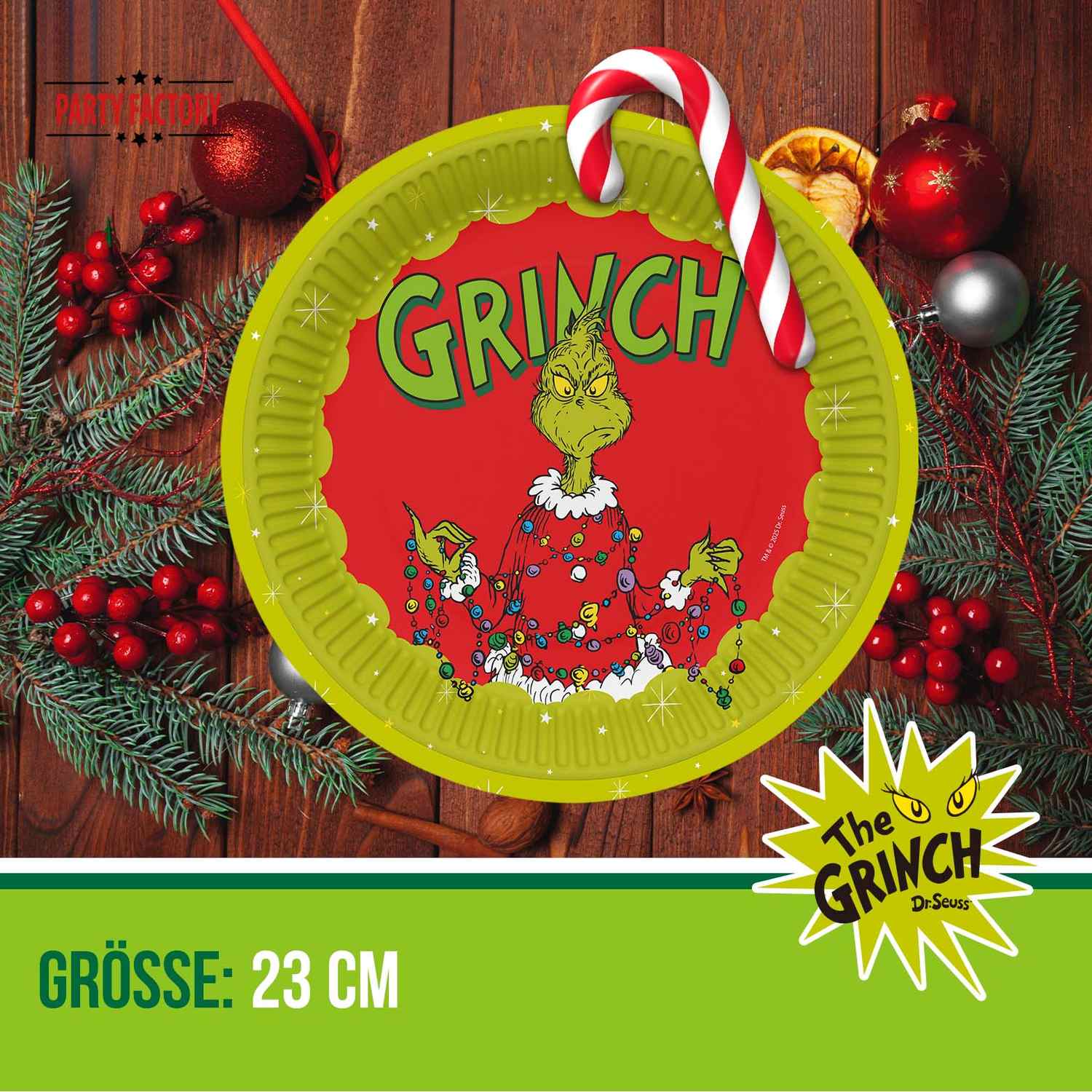 The Grinch Pappteller 23cm 8er-Pack grün rot 3