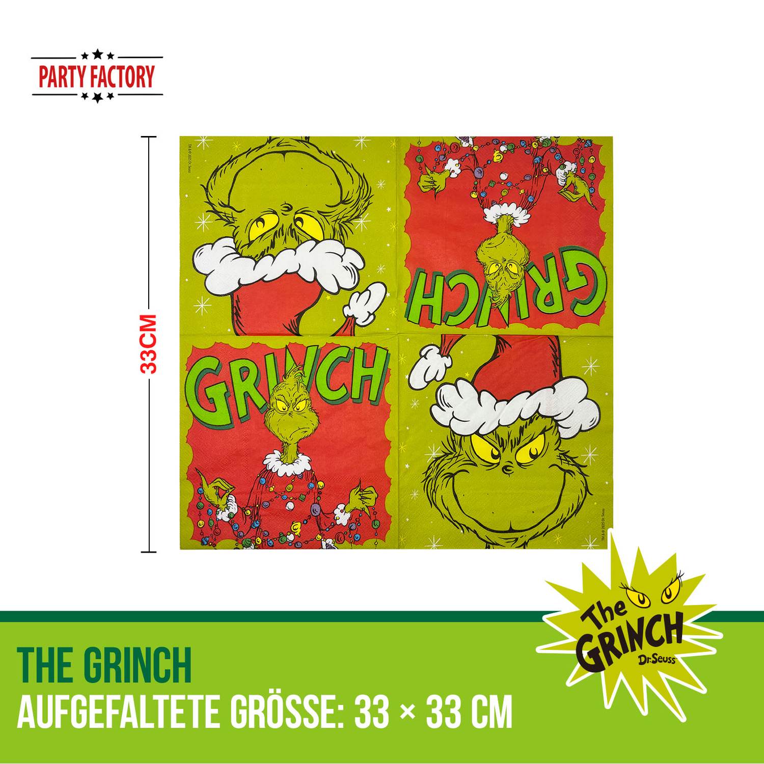 The Grinch Servietten 3-lagig 20er-Pack grün rot 2