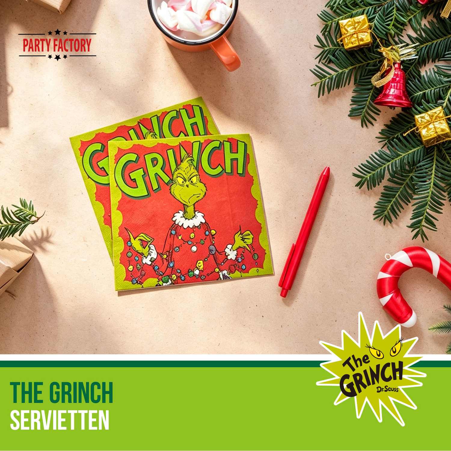 The Grinch Servietten 3-lagig 20er-Pack grün rot 3