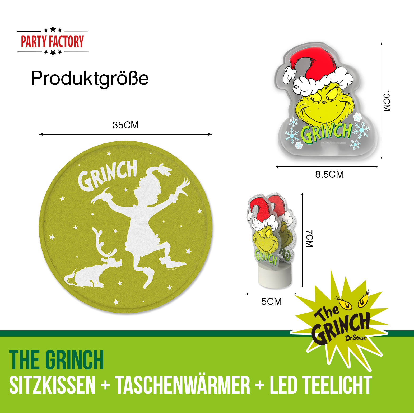 The Grinch Sitzkissen, Handwärmer LED-Teelicht 3-teiliges Set 3