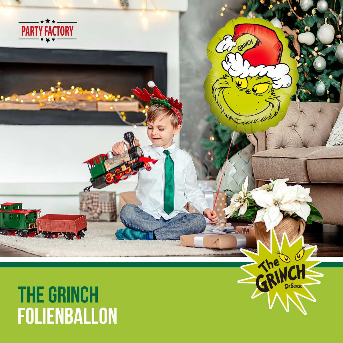 The Grinch Folienballon Grinch Gesicht grün shape ca. 45 x 53 cm 2