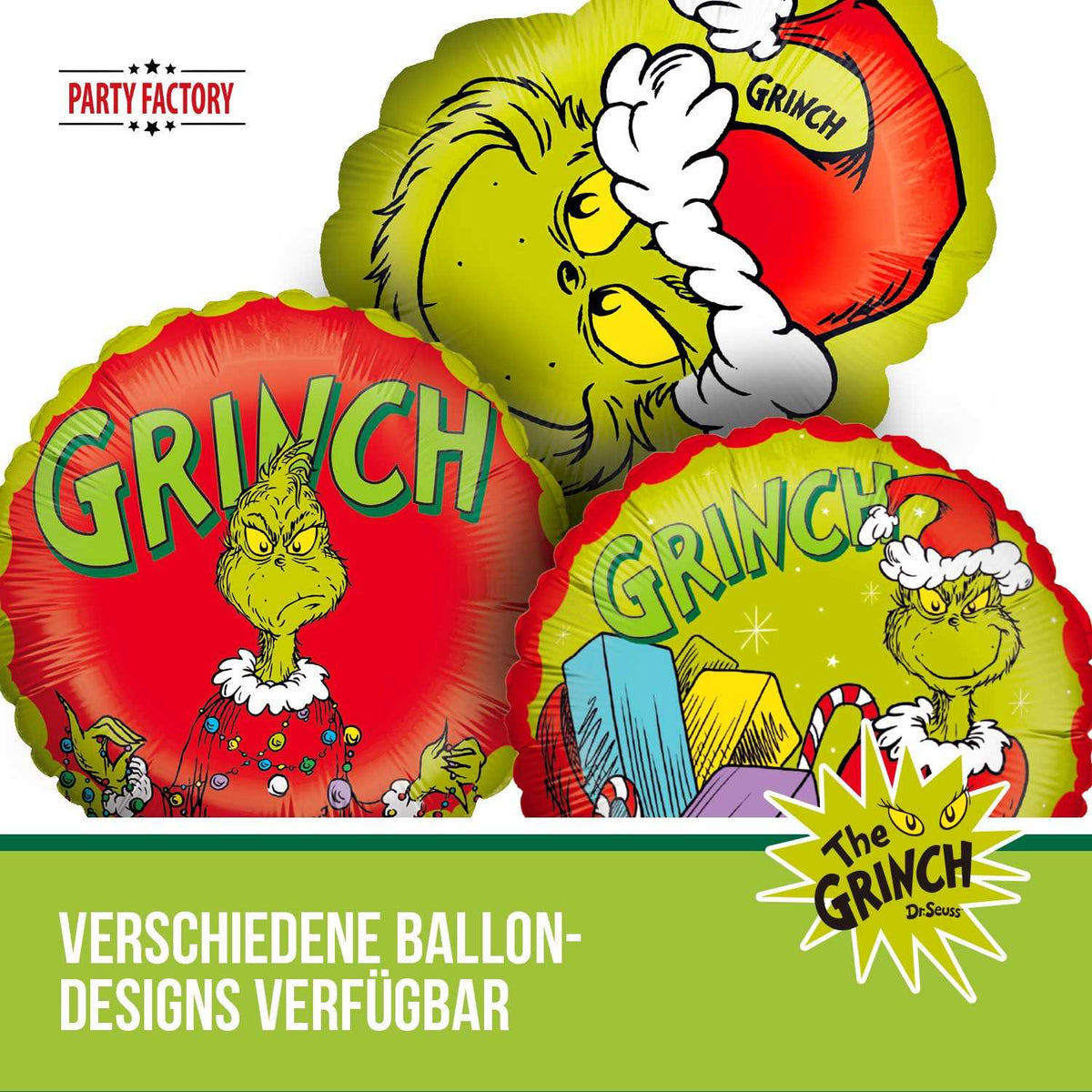 The Grinch Folienballon Grinch Gesicht grün shape ca. 45 x 53 cm 5