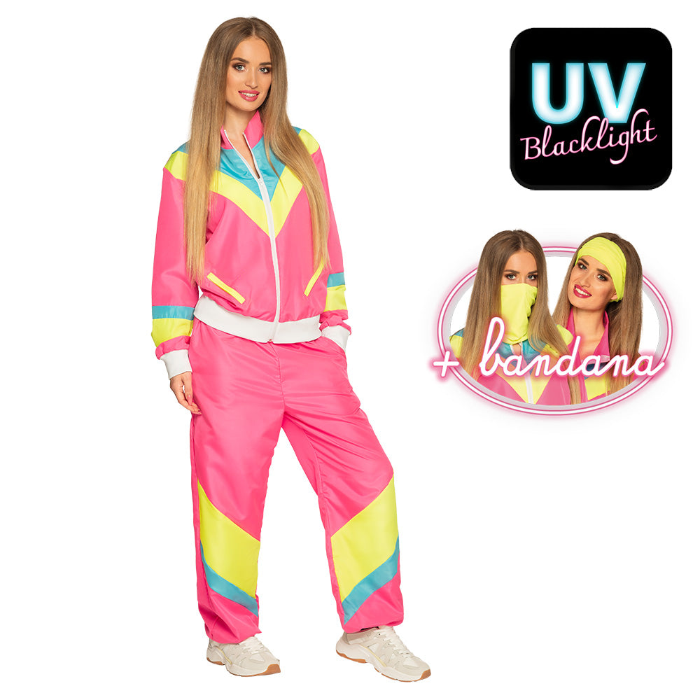 Trainingsanzug Retro Damen 80-er neon-rosa UV Größenauswahl