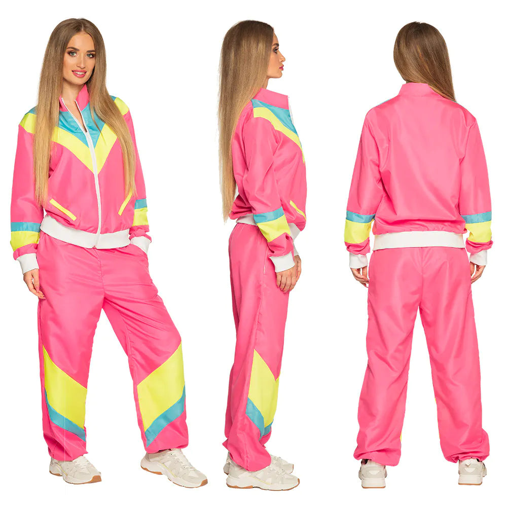 Trainingsanzug Retro Damen 80-er neon-rosa UV Größenauswahl 2