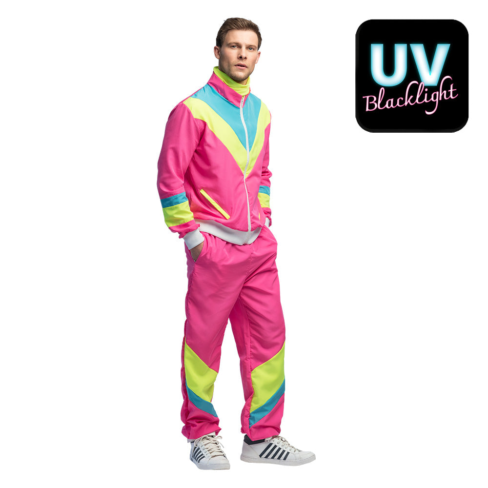 Trainingsanzug Retro Herren 80-er neon-rosa UV in 2 Größen