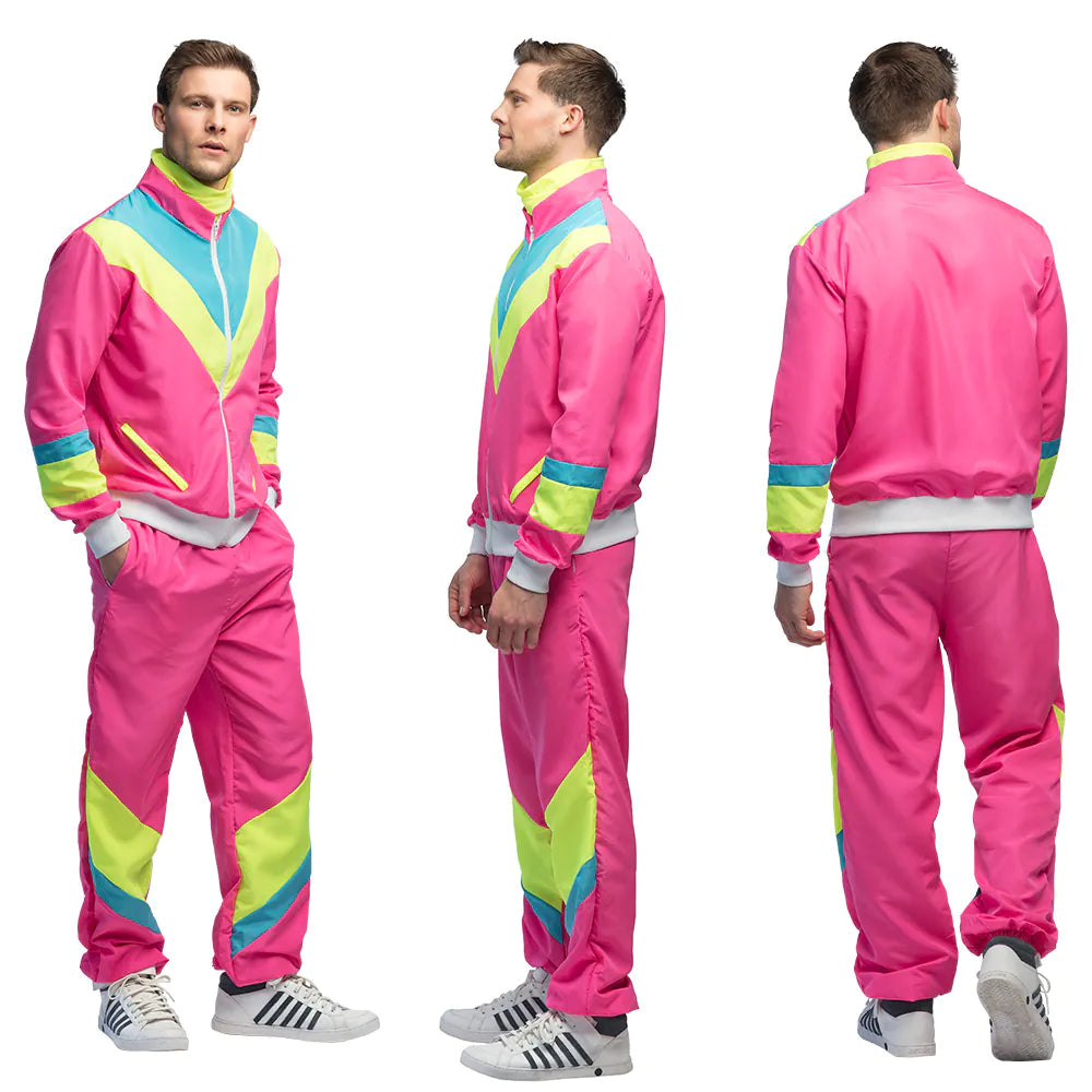 Trainingsanzug Retro Herren 80-er neon-rosa UV in 2 Größen 2
