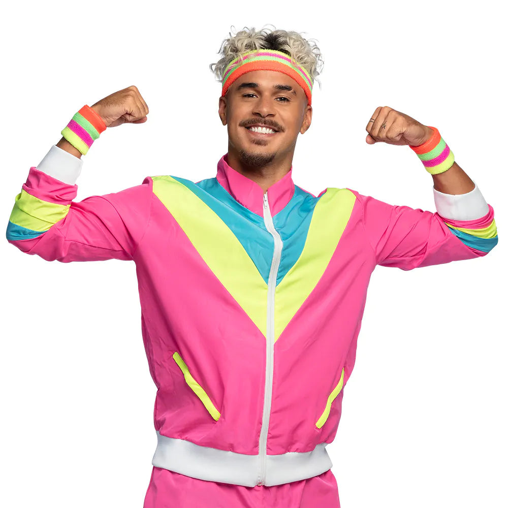 Trainingsanzug Retro Herren 80-er neon-rosa UV in 2 Größen 5