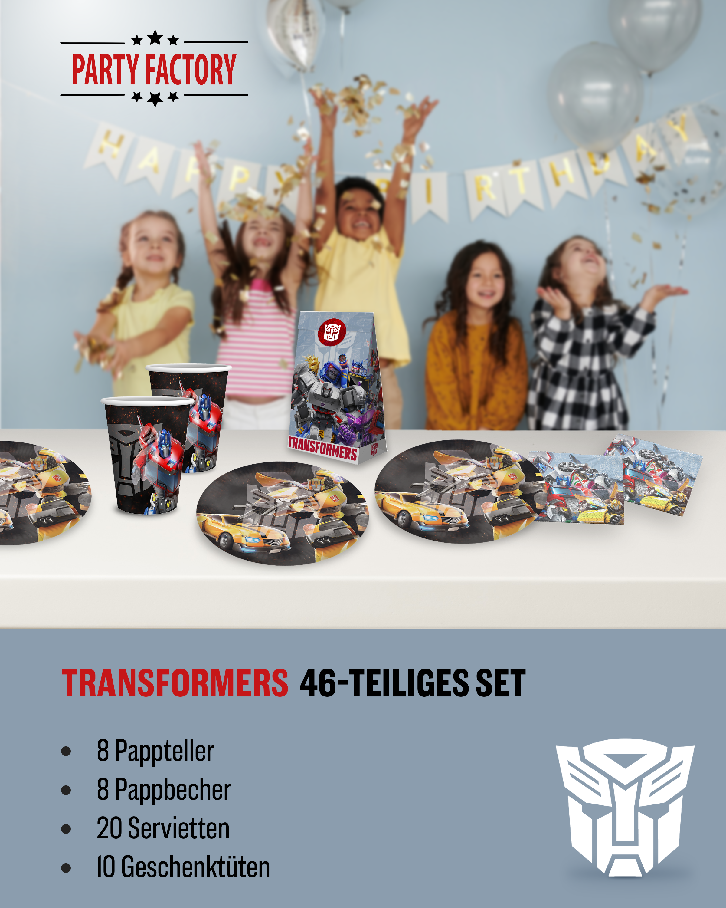 Transformers Party Set 46tlg mit Geschenktüten Tellern Bechern Servietten 2