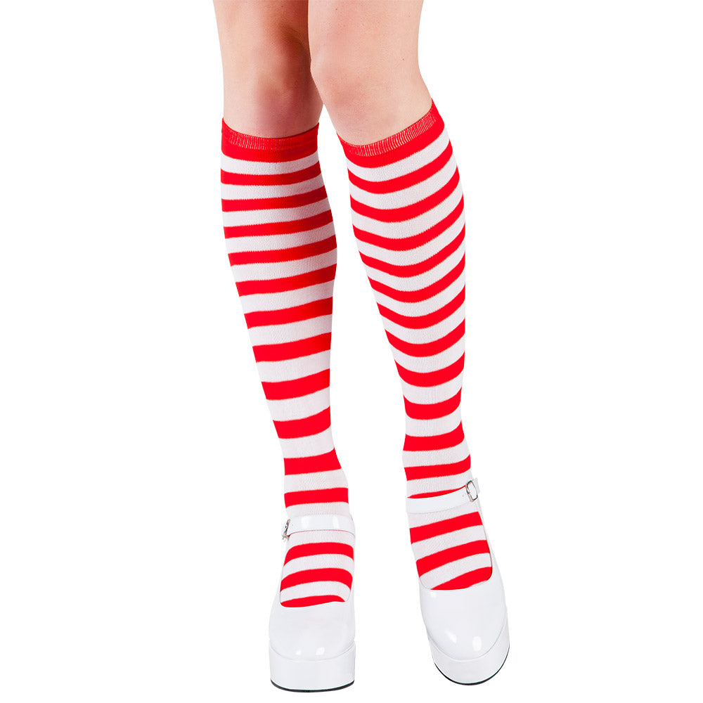 Übersocken gestreift Overknees rot-weiße Strümpfe Clown