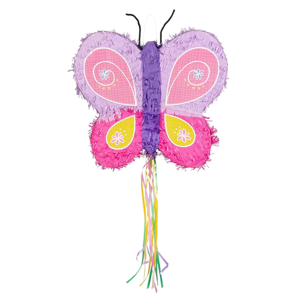 Zieh-Pinata Schmetterling rosa bunte Pinata zum Befüllen