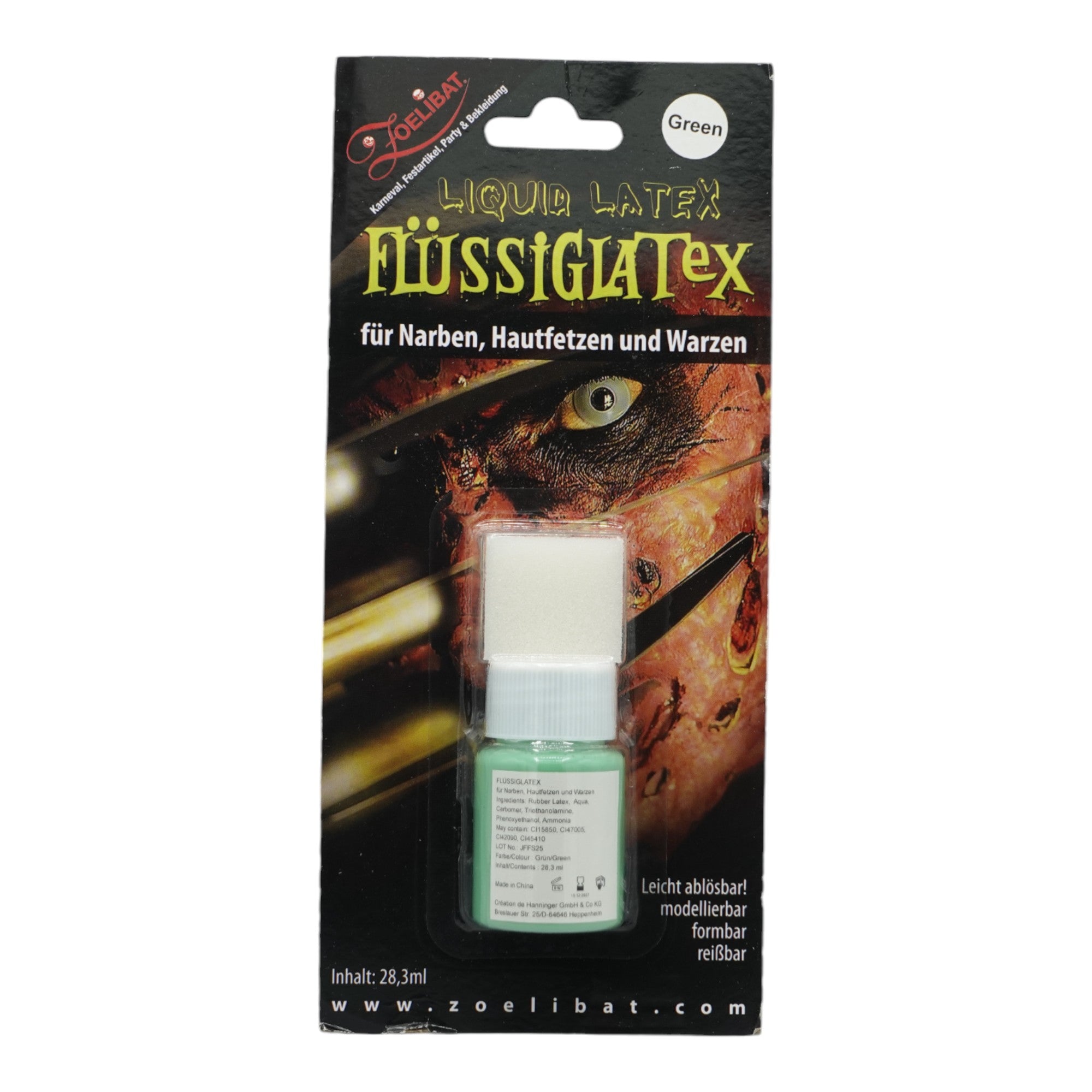Zoelibat Flüssiges Latex Farbe Grün 28,3 ml für Narben Hautfetzen Warzen