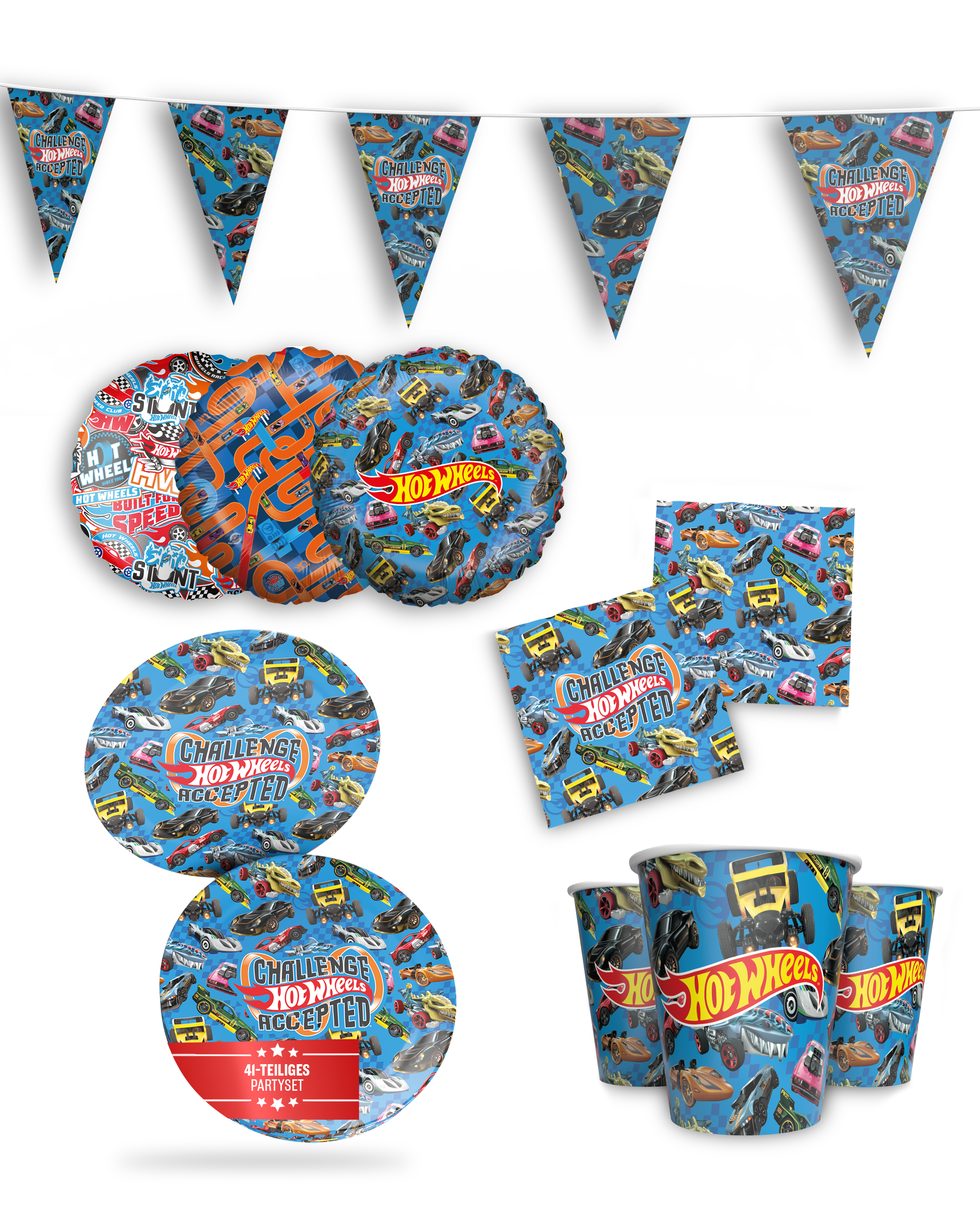 Hot Wheels 41-tlg. Party Set – Geburtstag Deko mit Folienballons Wimpel