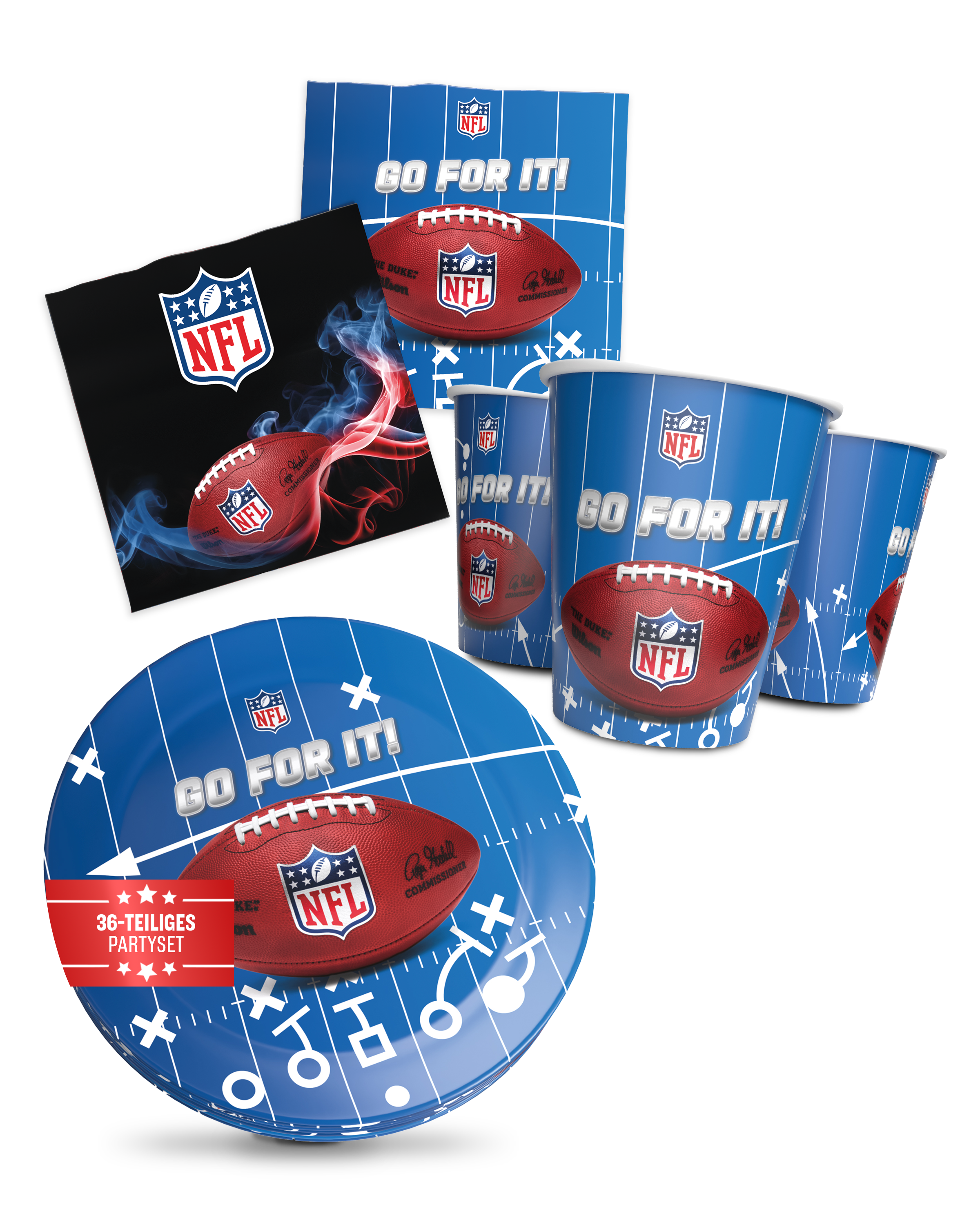 NFL Party Set Blau 32tlg mit Tellern Bechern und Servietten für Geburtstag
