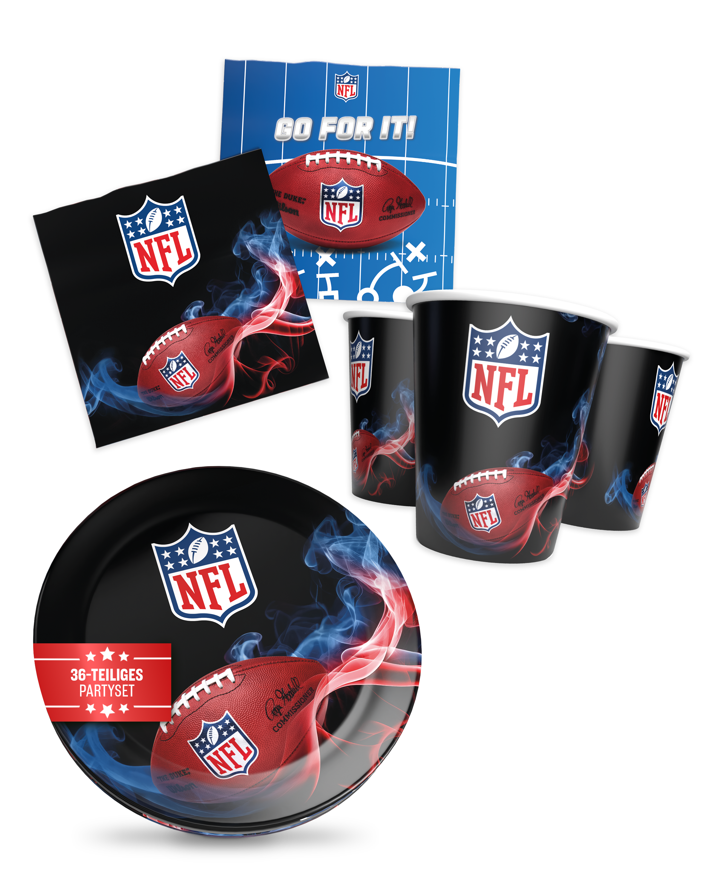NFL Party Set Deko Schwarz 32tlg mit Tellern Bechern und Servietten
