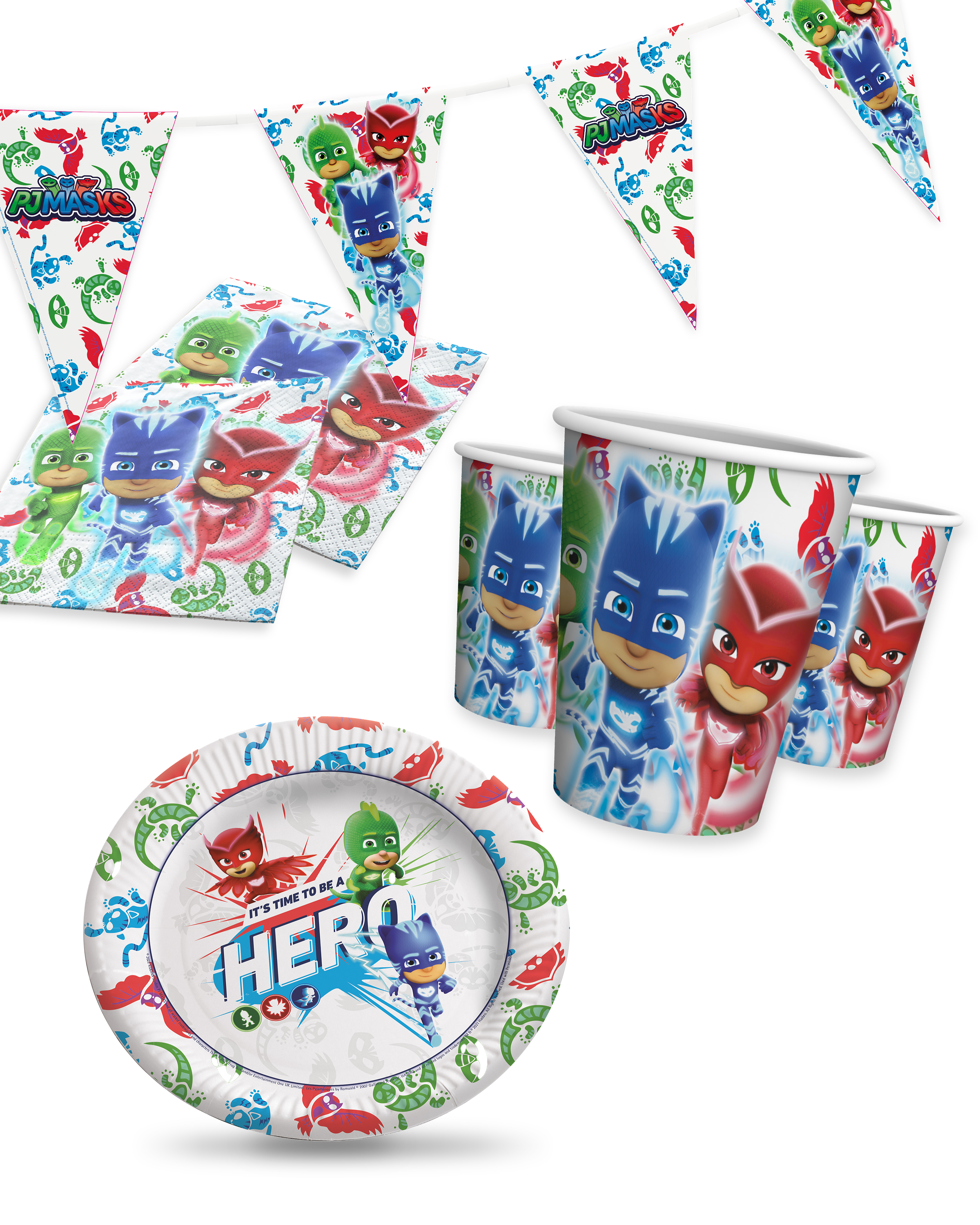 PJ Masks Party Set 37tlg mit Tellern Bechern Servietten und Geschenktüten