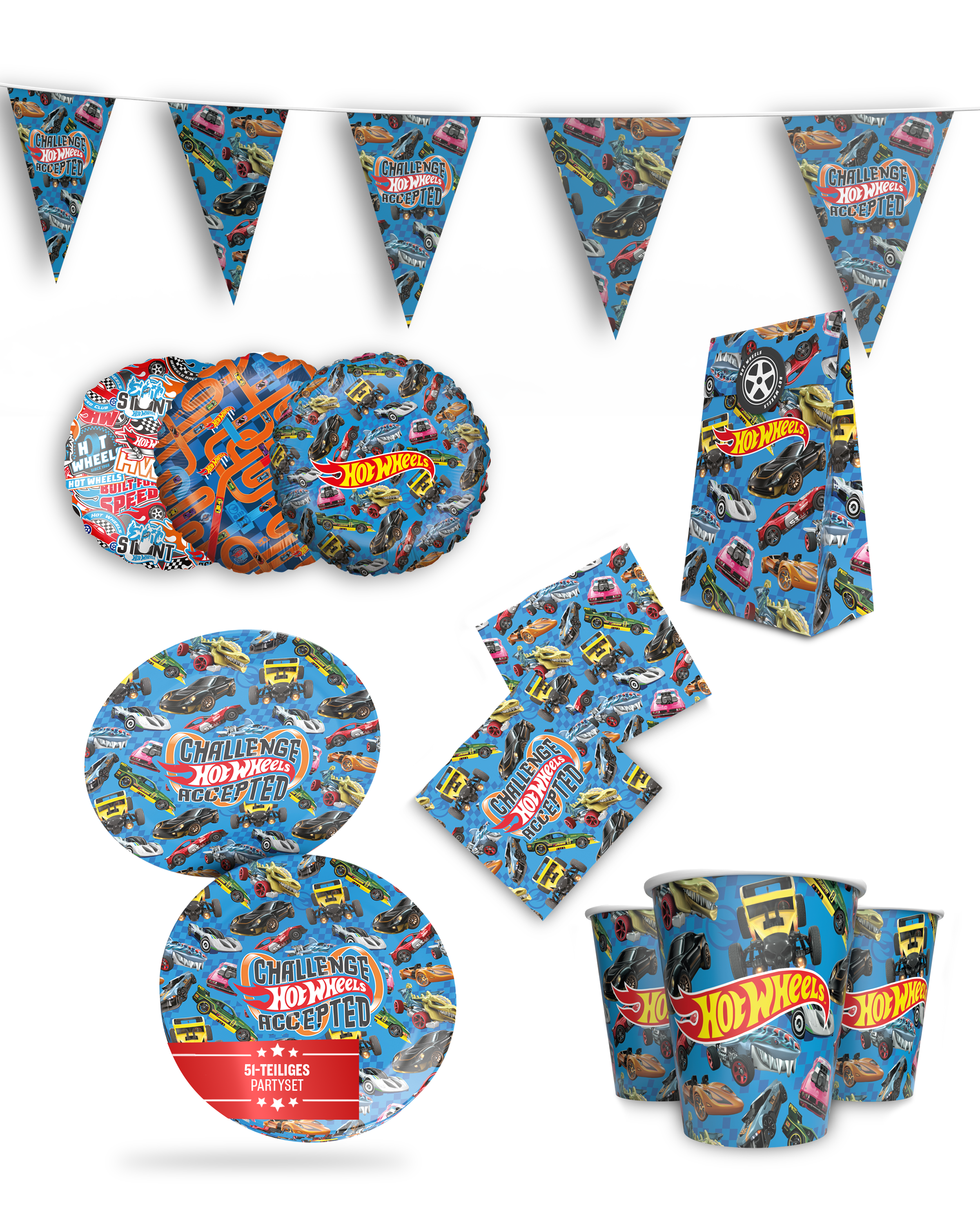 Hot Wheels 57-tlg. Party Set – Geburtstag Deko mit Folienballons Tüten