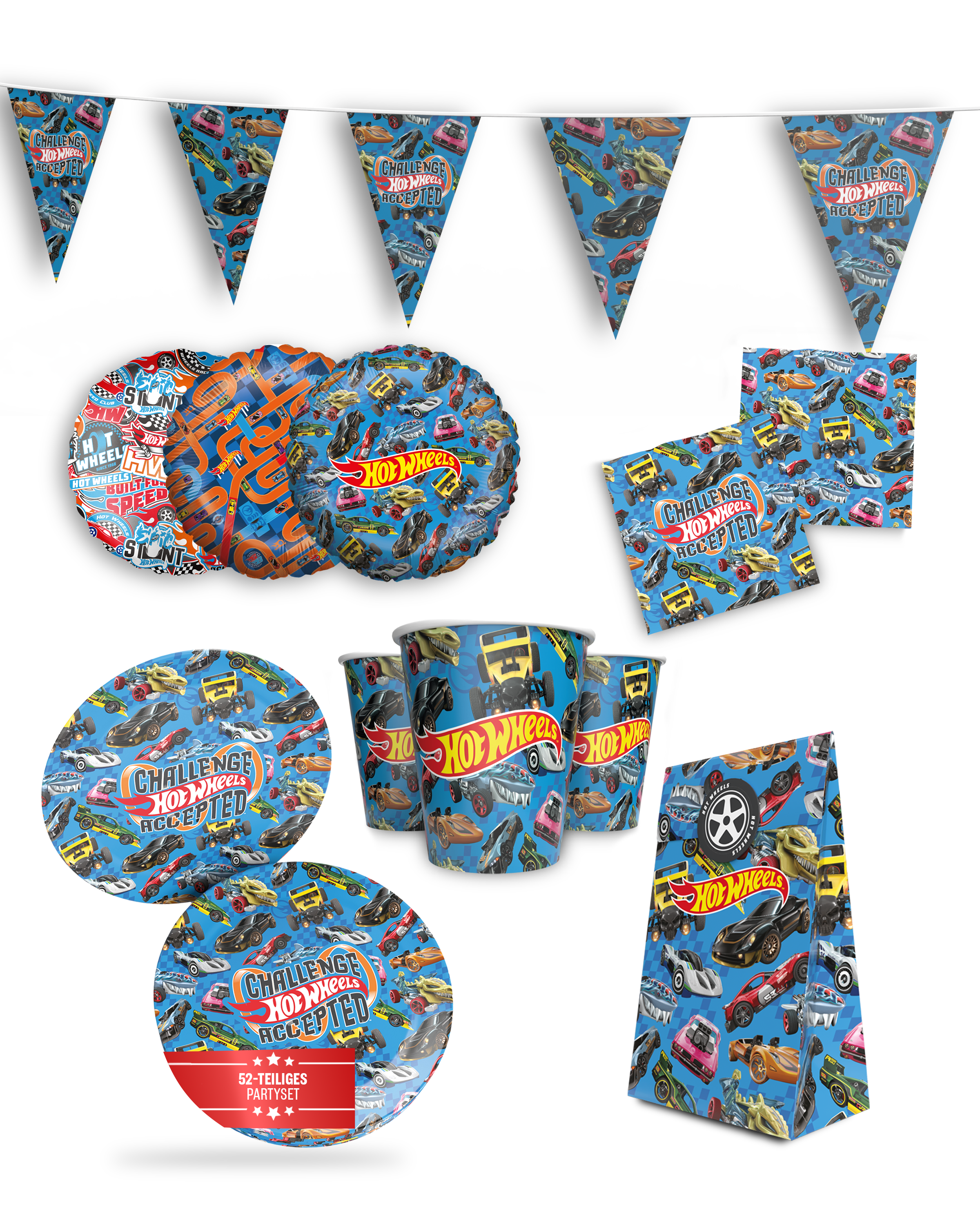 Hot Wheels 52-tlg. Party Set – Geburtstag Deko mit Folienballons Tüten