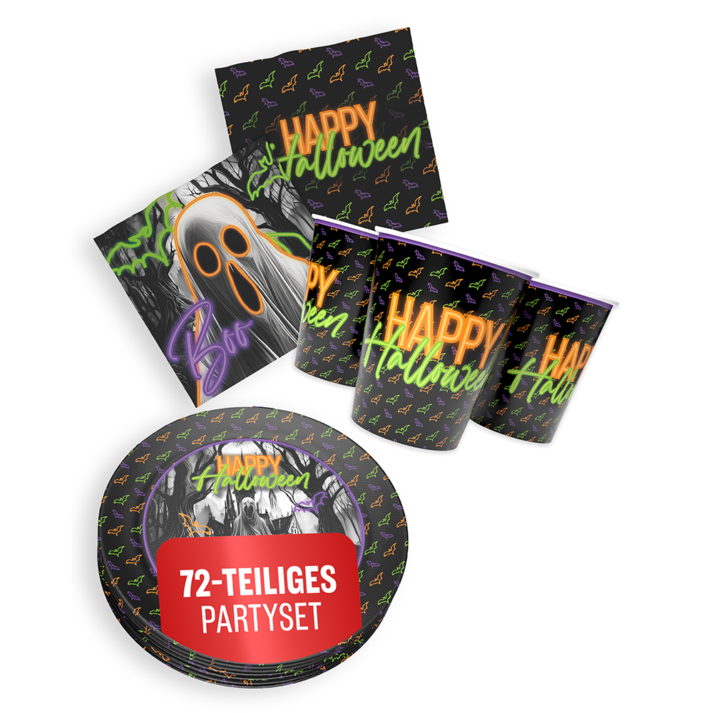 Halloween Neon Motiv 1 3-teiliges Party-Set mit 16 Papptellern, 16 Pappbechern und 40 Servietten 9