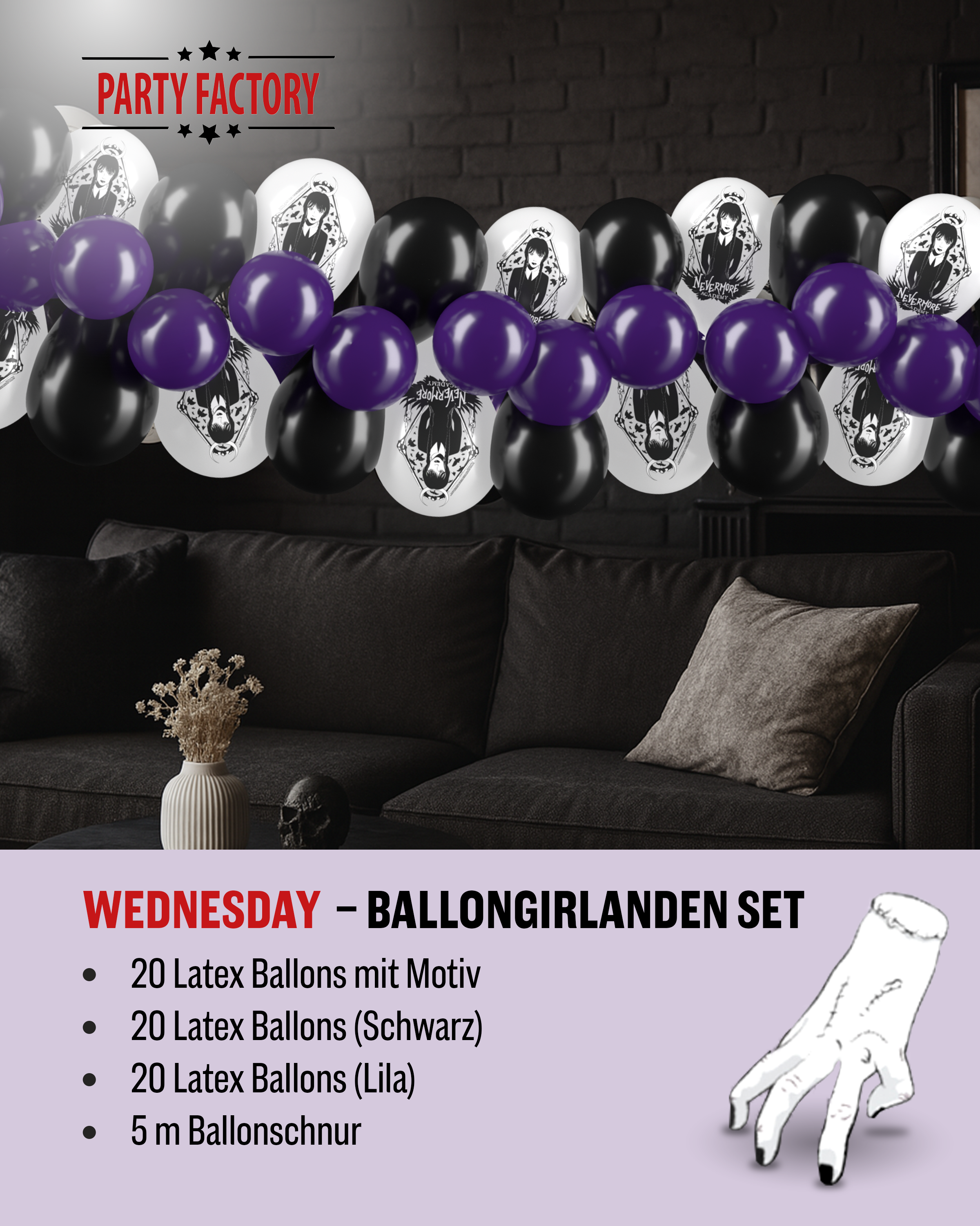 Wednesday Ballongirlande 60-teilig 2
