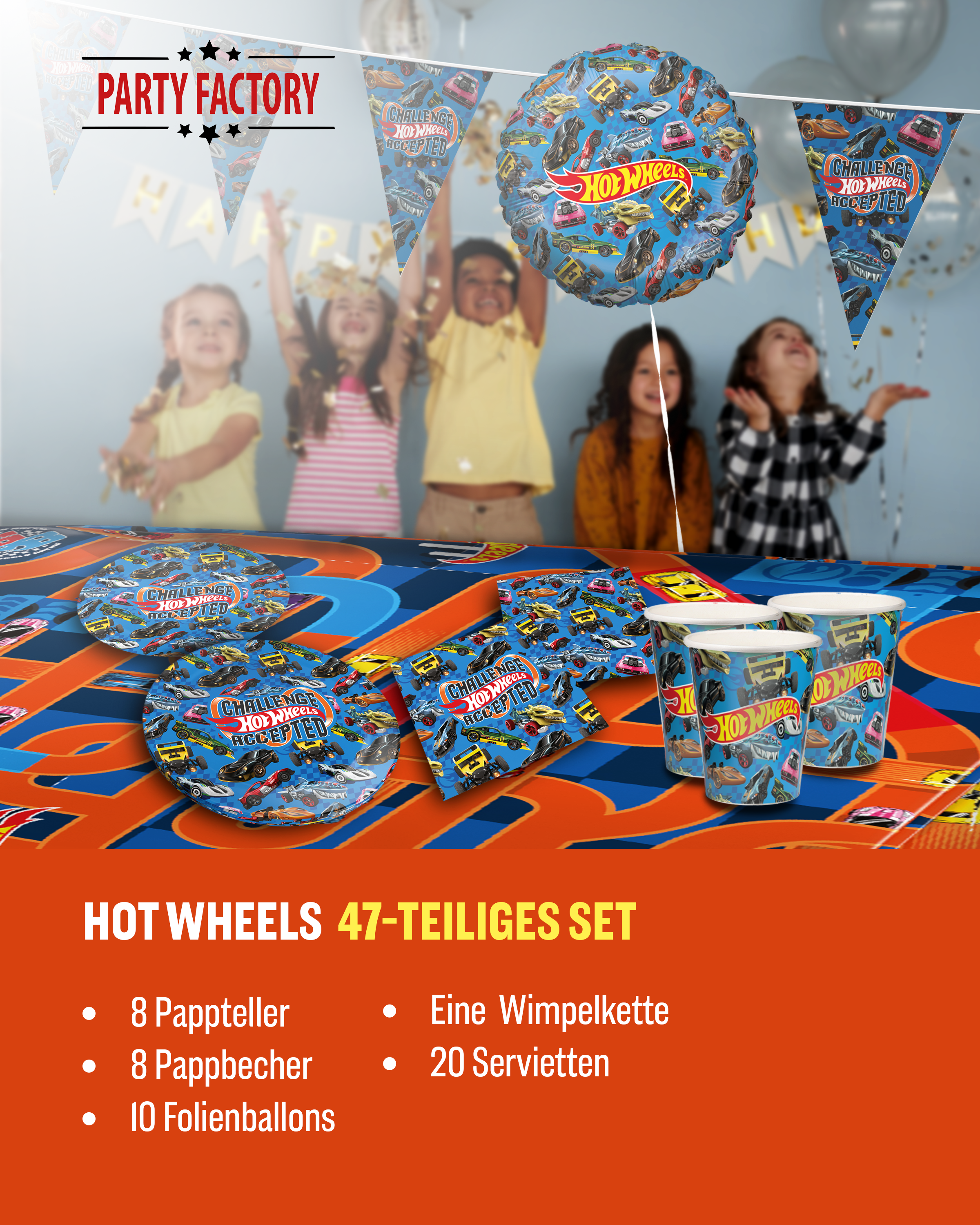 Hot Wheels 47-tlg. Party Set – Geburtstag Deko mit Folienballons Wimpel 2