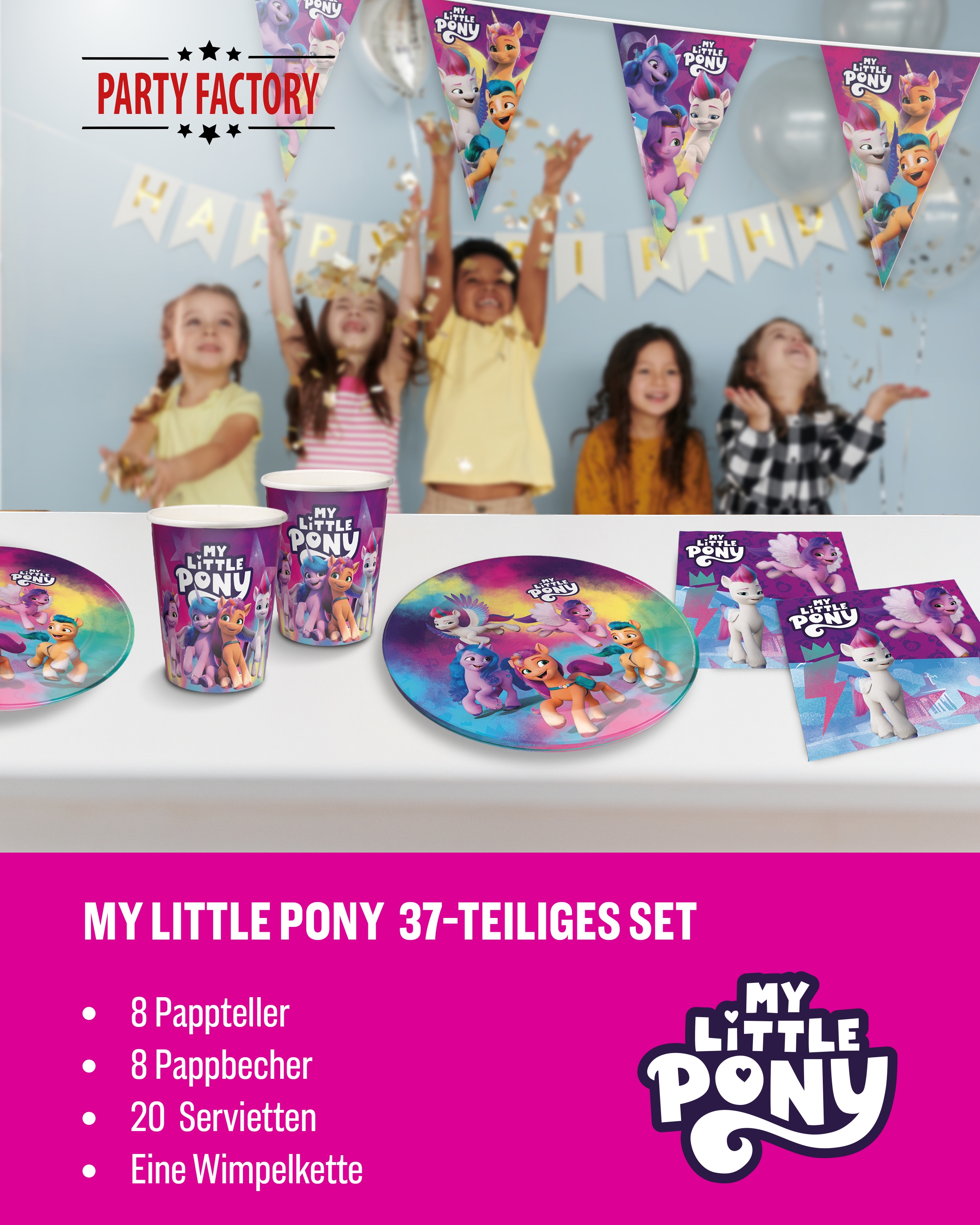 My Little Pony 37-tlg. Party Set – Teller, Becher, Servietten & Wimpelkette 2