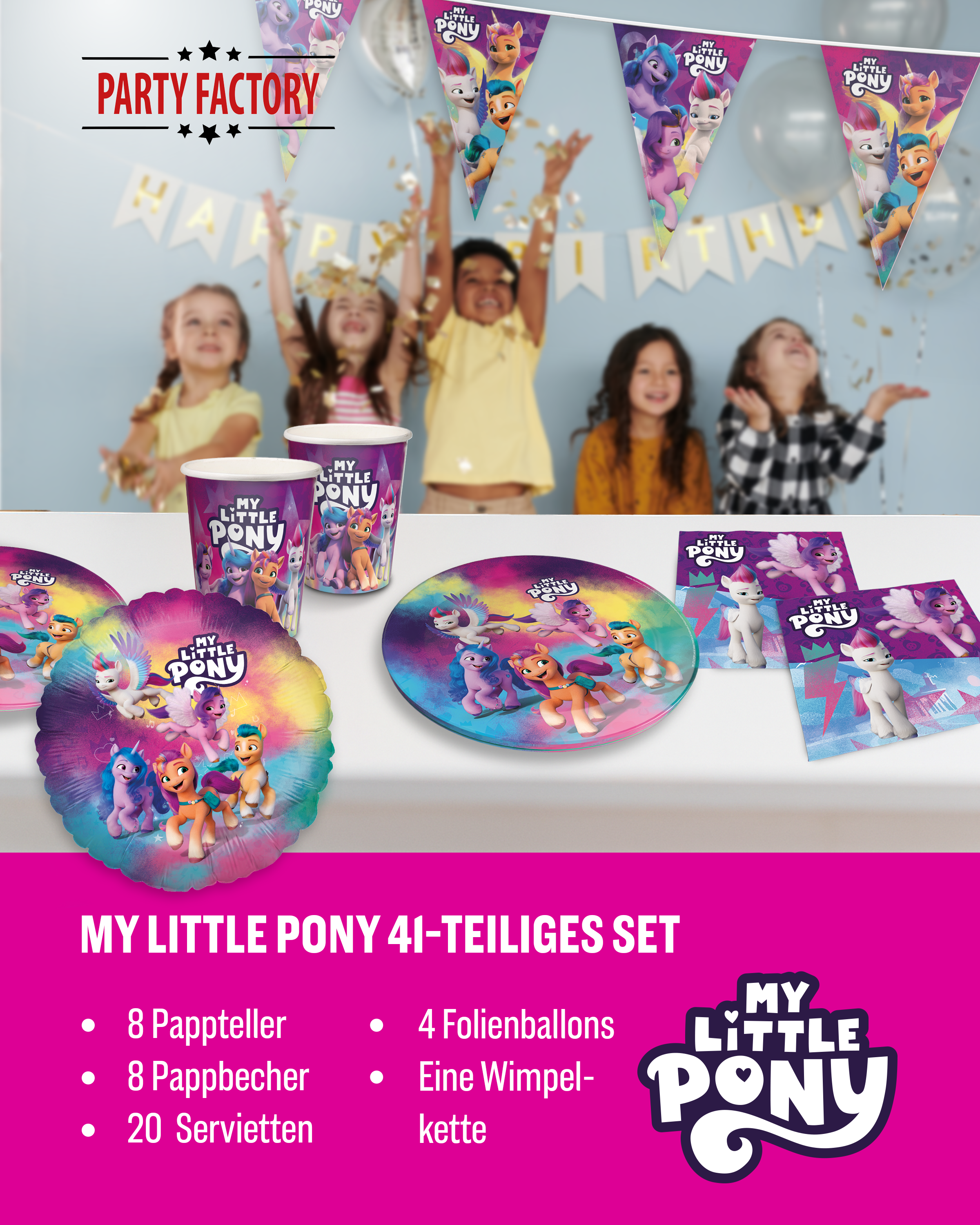 My Little Pony 41-tlg Party Set – Teller, Becher, Servietten, Wimpel & Folienballons 2