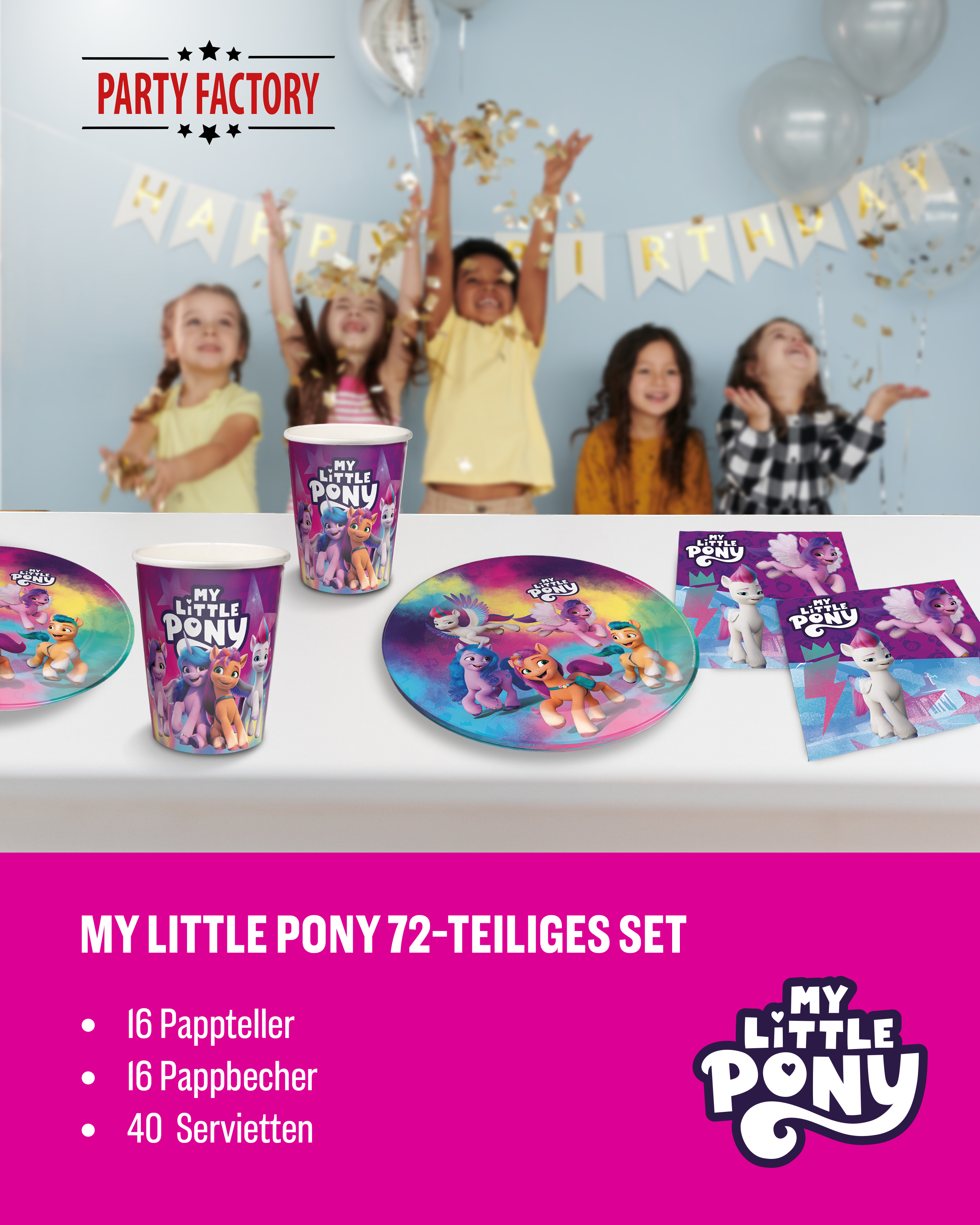 My Little Pony 72tlg Großes Party Set Teller Becher Servietten Geburtstag 2