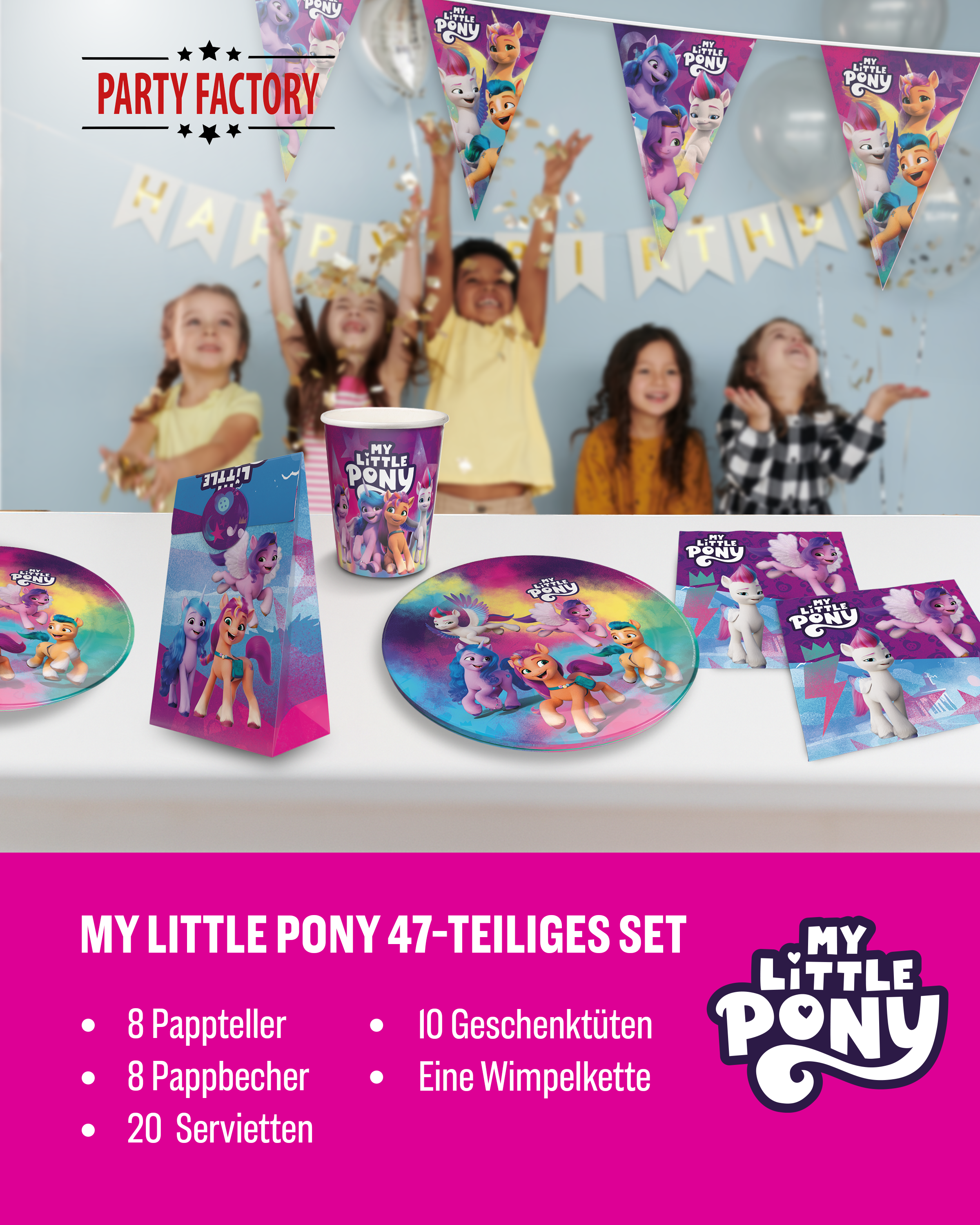 My Little Pony Party Set 47tlg Teller Becher Servietten Wimpel Geschenktüten 2