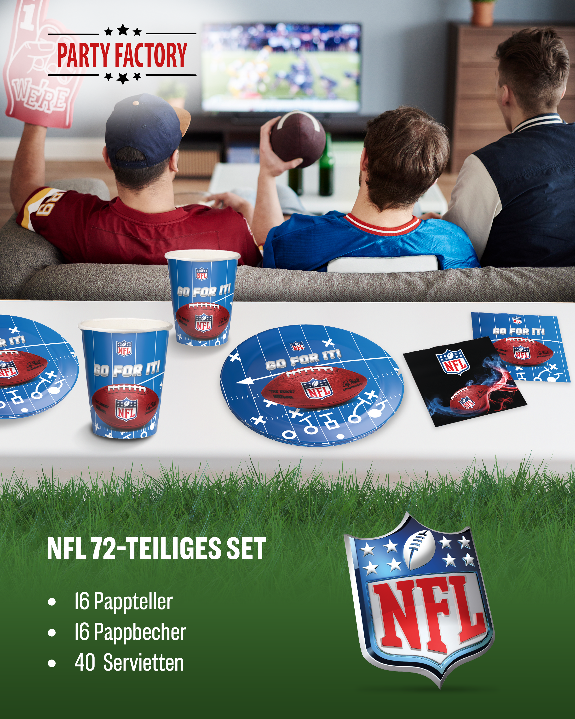 NFL Party Set Deko Blau 64tlg mit 12 Tellern 12 Bechern und 40 Servietten 2