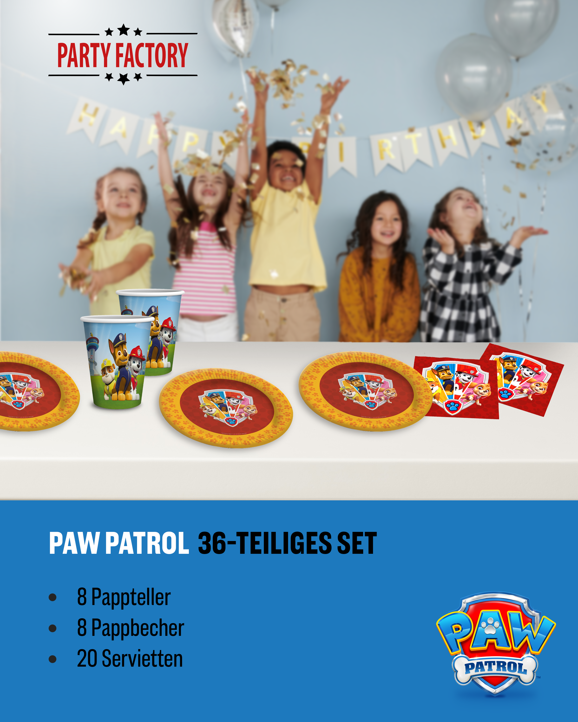 Paw Patrol Party Deko Set 36tlg mit Tellern Bechern und Servietten 2