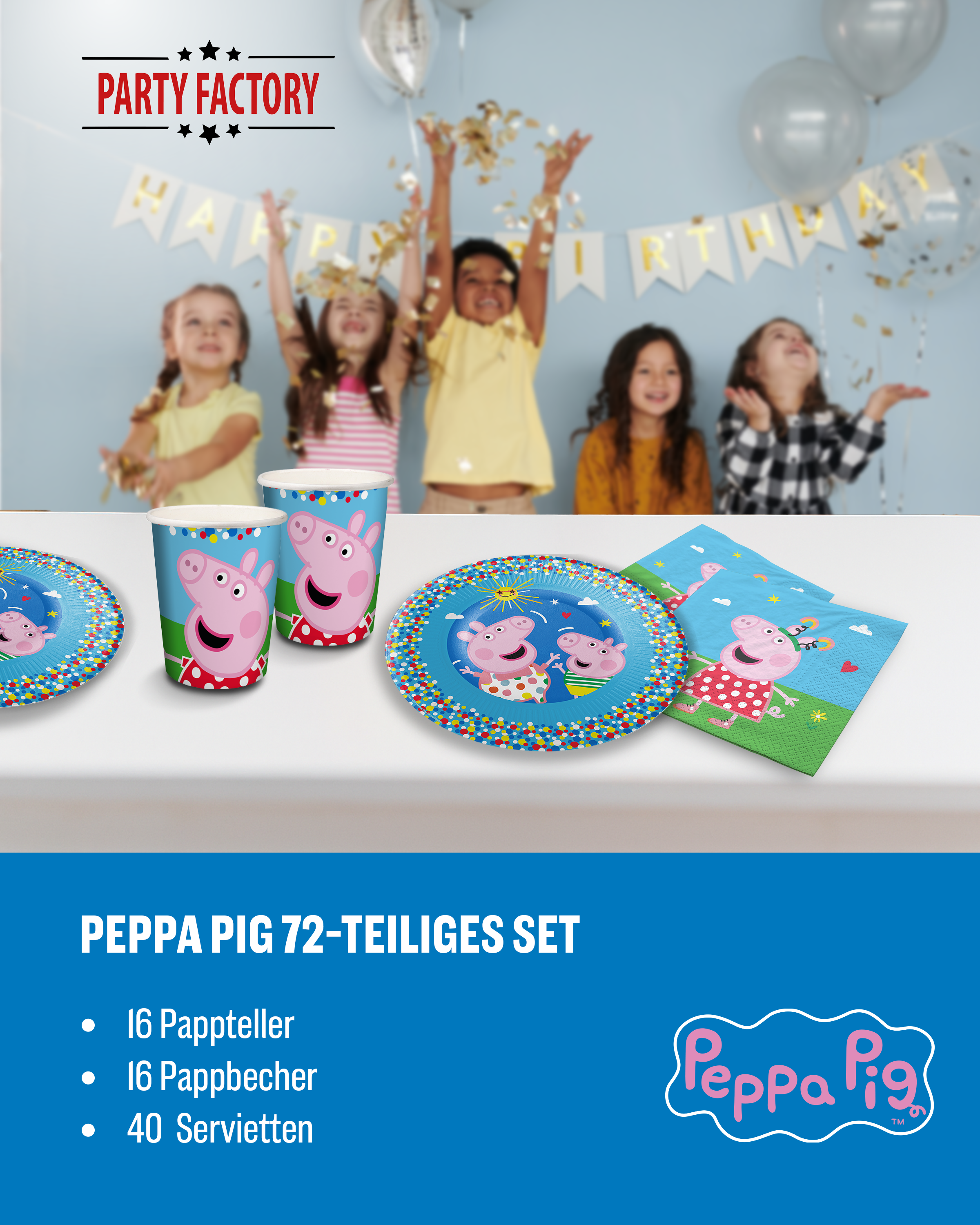 Peppa Pig Party Set 72tlg Geburtstag mit doppelten Tellern Bechern Servietten 2