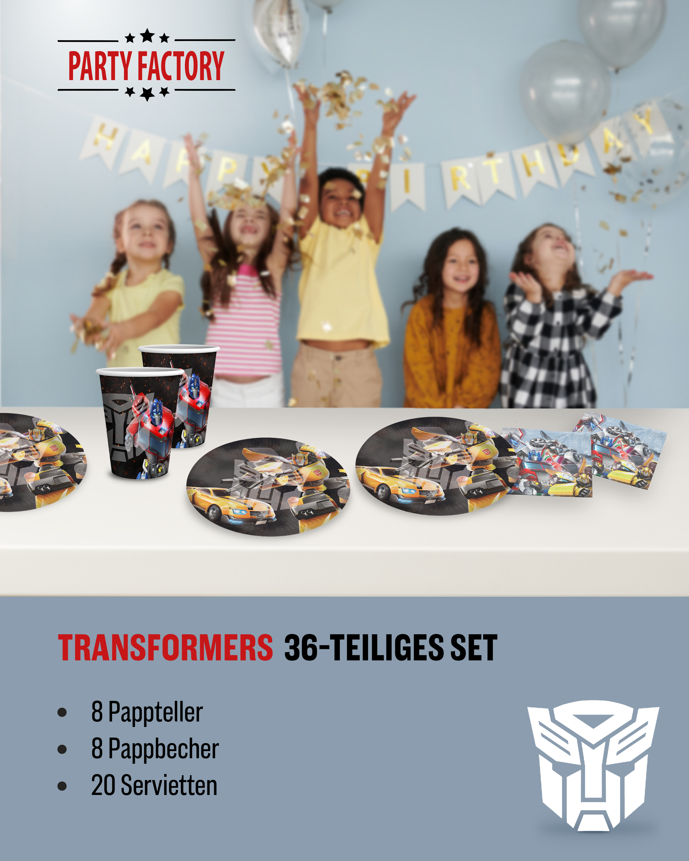 Transformers Party Deko Set 36tlg mit Tellern Bechern und Servietten 2